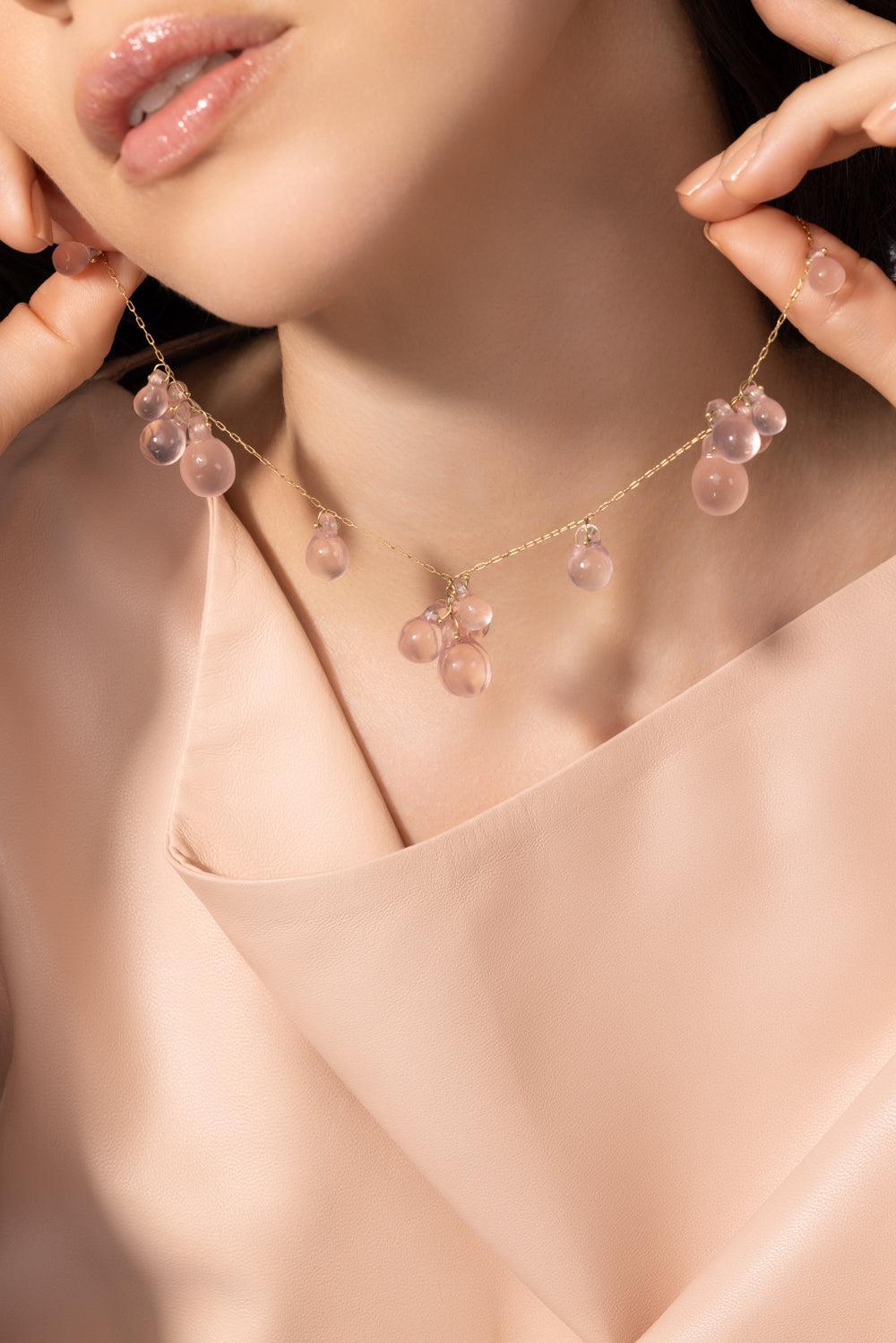Rose Quartz Bubble Necklace-YELLOW GOLD-JEWELRYFINE JEWELNECKLACE O-TEN THOUSAND THINGS