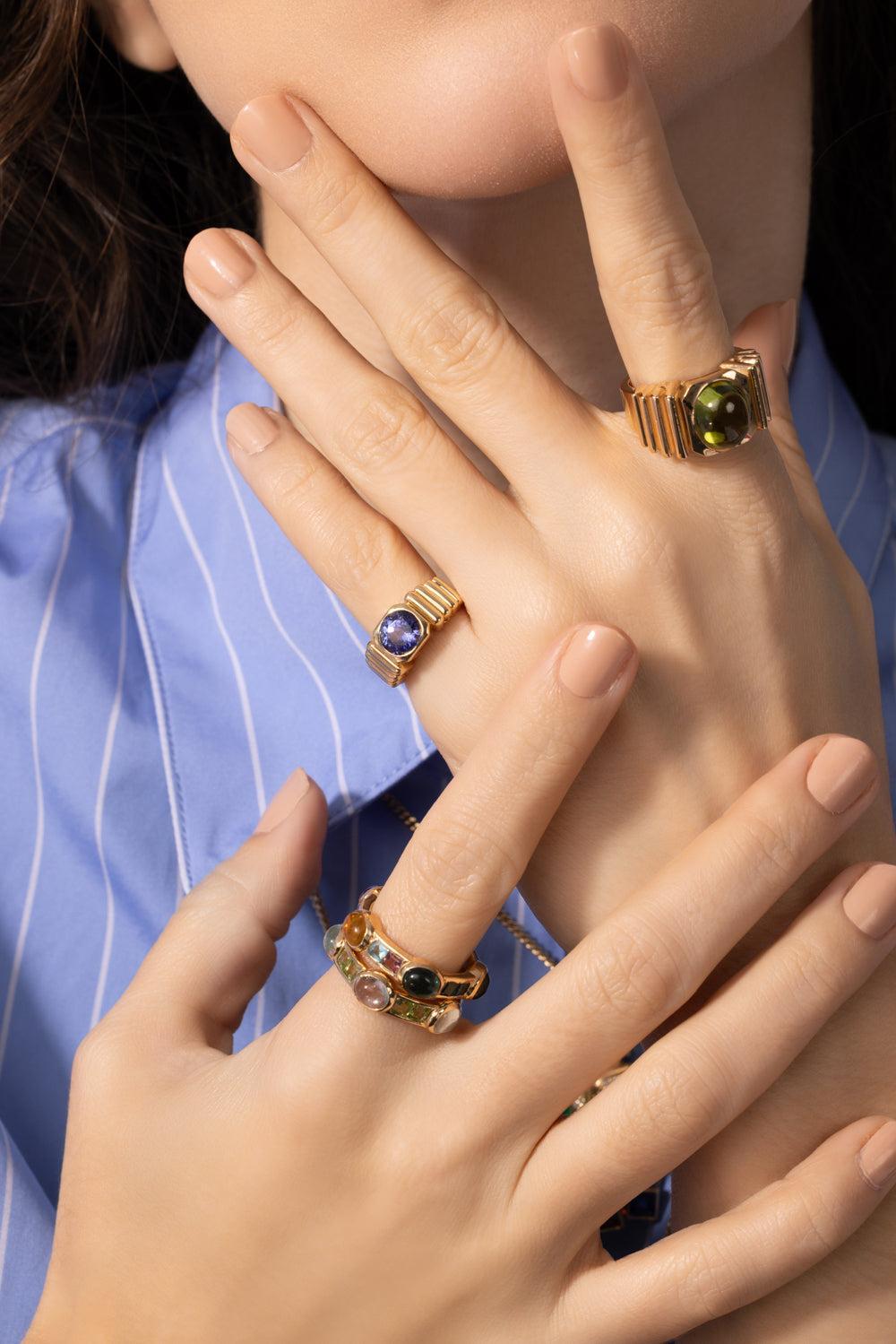 Tanzanite Van Inca Signet Ring-YELLOW GOLD-4-JEWELRYFINE JEWELRING-VAN