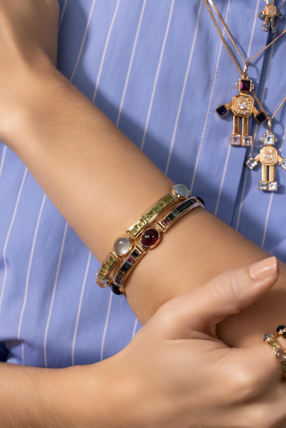 Aquamarine Van Stack Bracelet-YELLOW GOLD-JEWELRYFINE JEWELBRACELET O-VAN