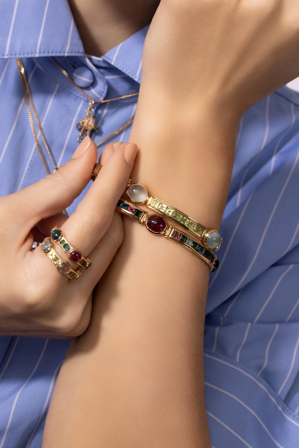 Aquamarine Van Stack Bracelet-YELLOW GOLD-JEWELRYFINE JEWELBRACELET O-VAN
