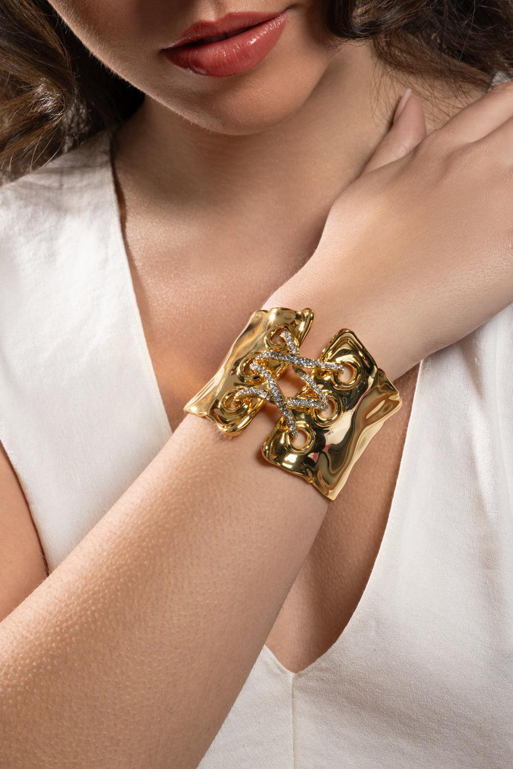 Crystal Lace Up Solanales Cuff Braclet-YELLOW-JEWELRYBOUTIQUEBRACELET O-ALEXIS BITTAR