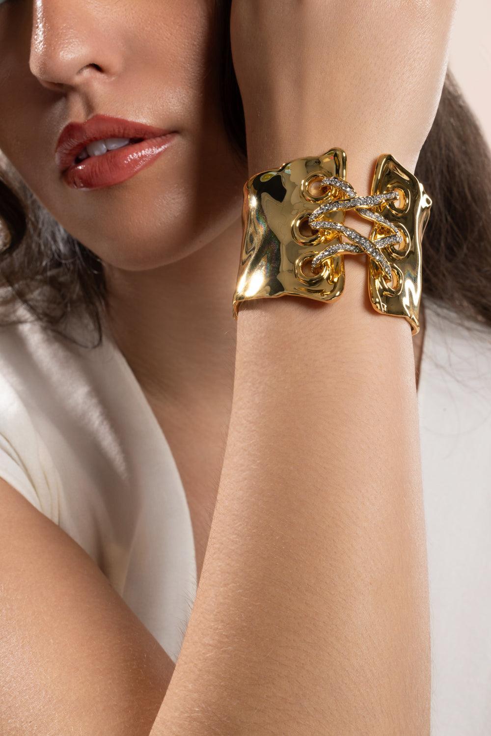 Crystal Lace Up Solanales Cuff Braclet-YELLOW-JEWELRYBOUTIQUEBRACELET O-ALEXIS BITTAR