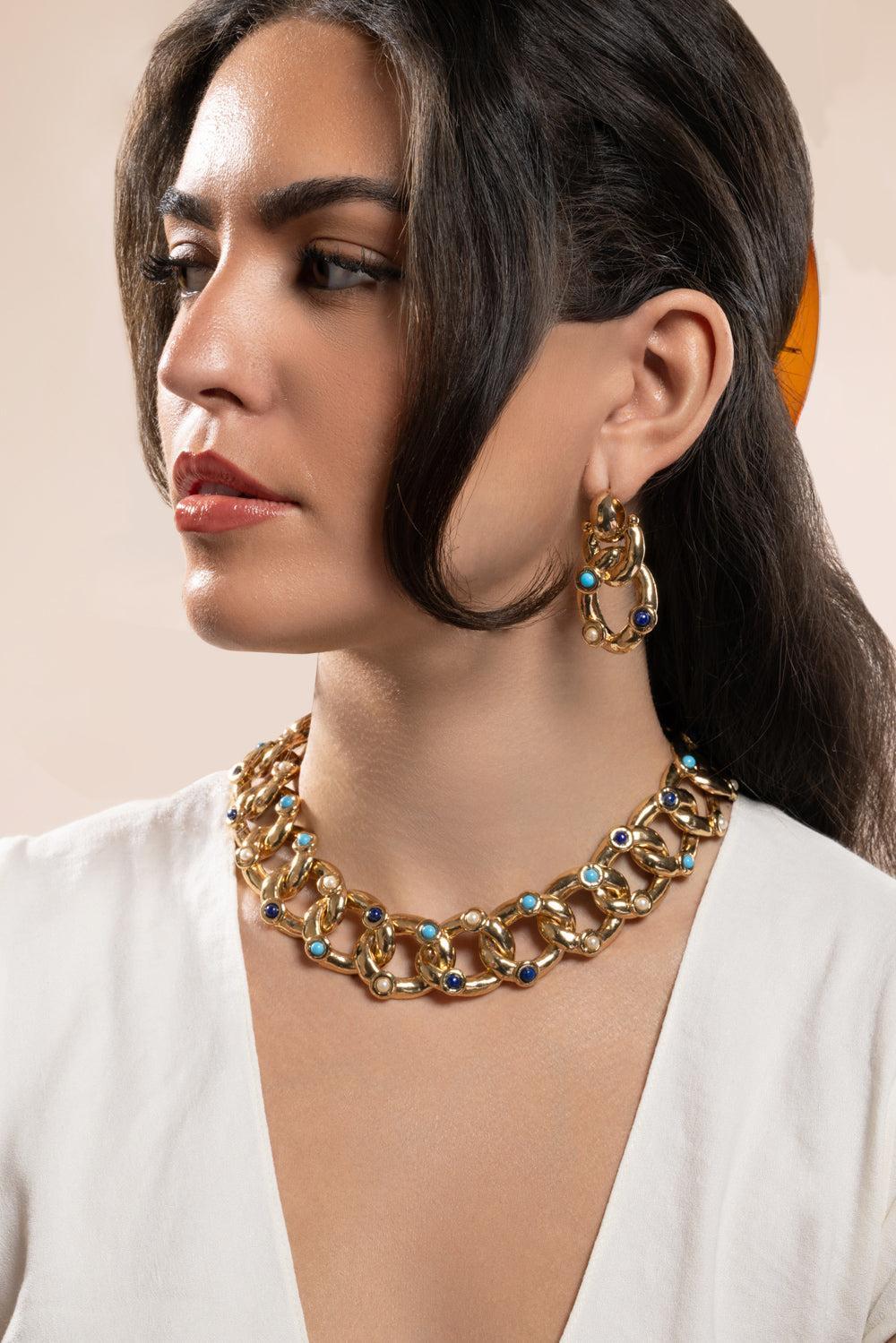 Turqoise Lapis Pearl Small Mitsi Earrings-YELLOW-JEWELRYBOUTIQUEEARRING-GAS BIJOUX