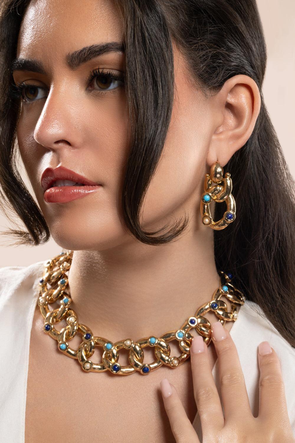 Turqoise Lapis Pearl Small Mitsi Earrings-YELLOW-JEWELRYBOUTIQUEEARRING-GAS BIJOUX