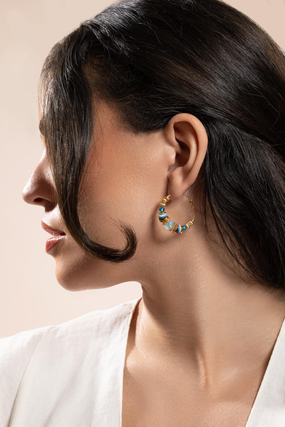 Blue Aloha Mini Hoop Earrings-BLUE-JEWELRYBOUTIQUEEARRING-GAS BIJOUX