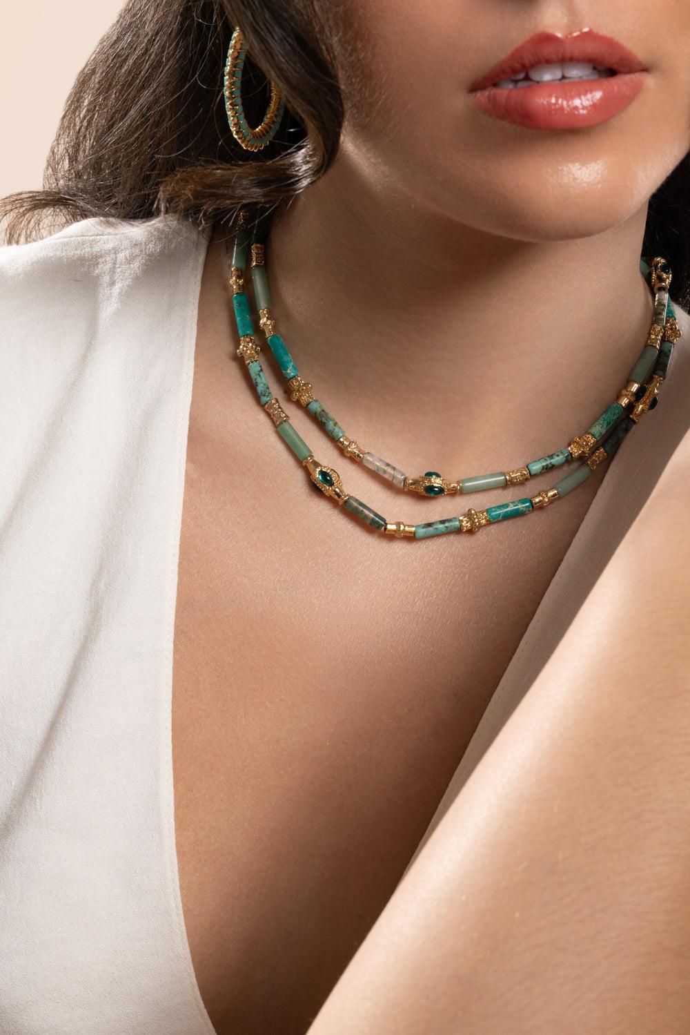 Blue Green Kali Necklace-TURQ/GRN-JEWELRYBOUTIQUENECKLACE O-GAS BIJOUX