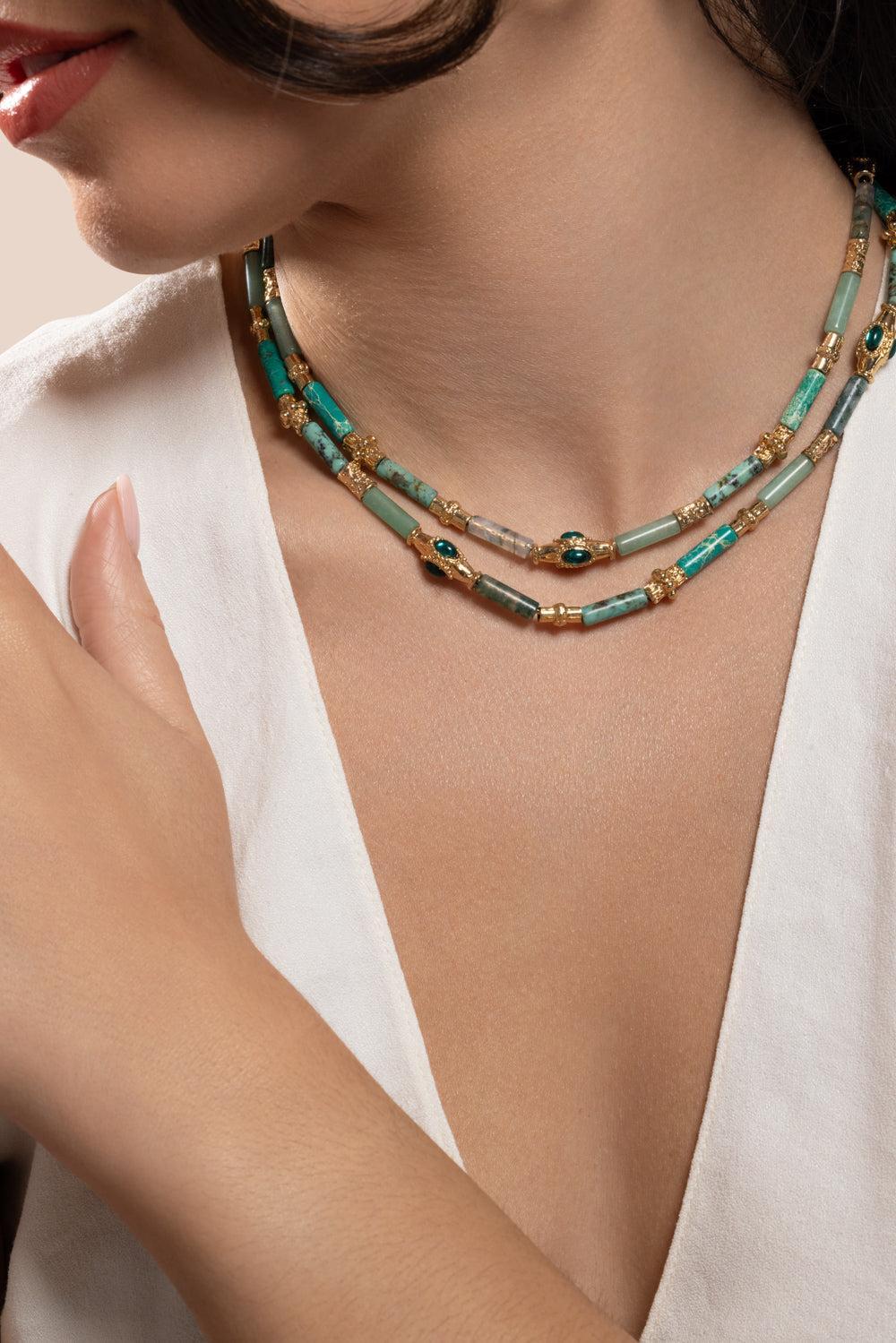 Blue Green Kali Necklace-TURQ/GRN-JEWELRYBOUTIQUENECKLACE O-GAS BIJOUX
