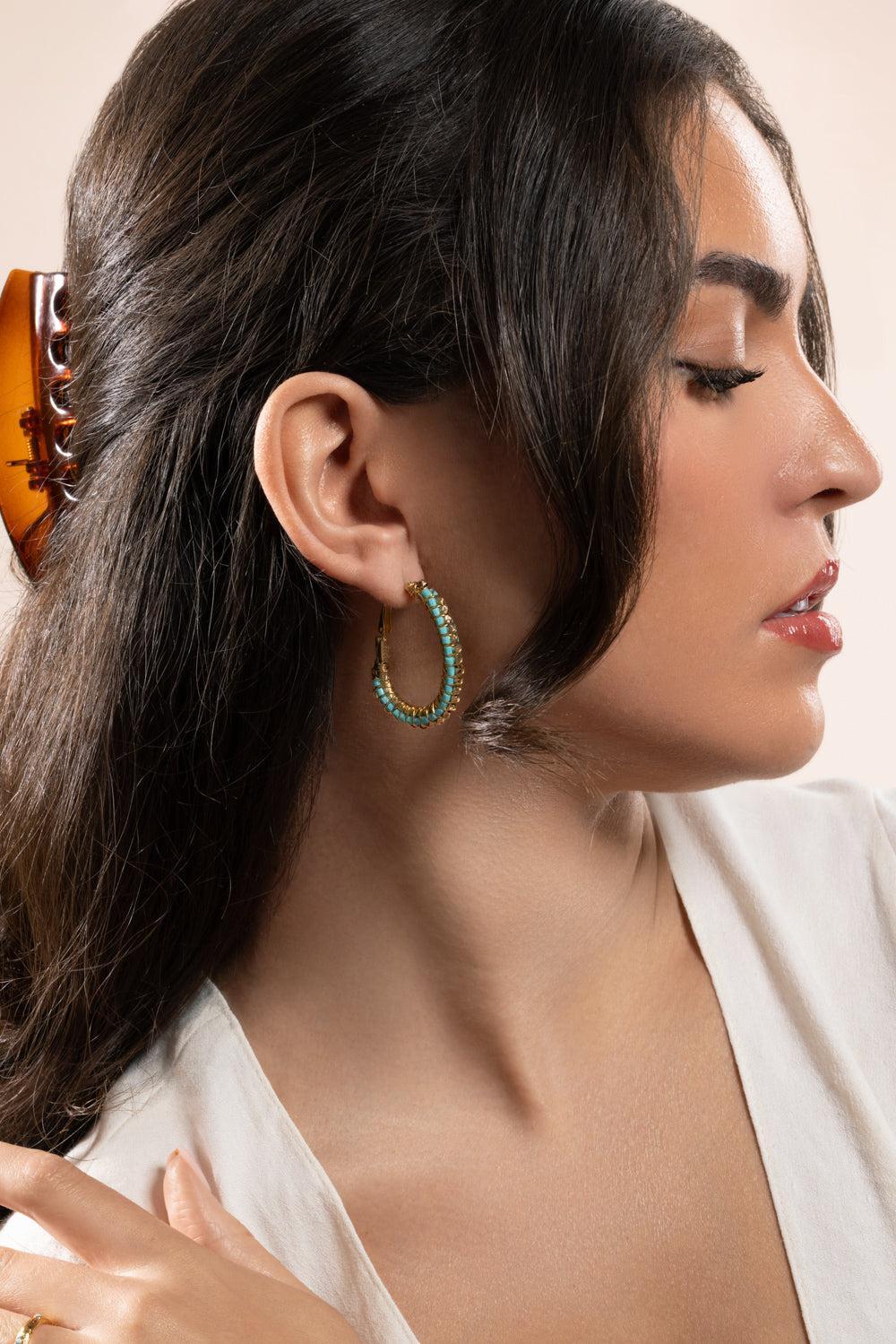 Turquoise Lyre Hoop Earrings-TURQ-JEWELRYBOUTIQUEEARRING-GAS BIJOUX