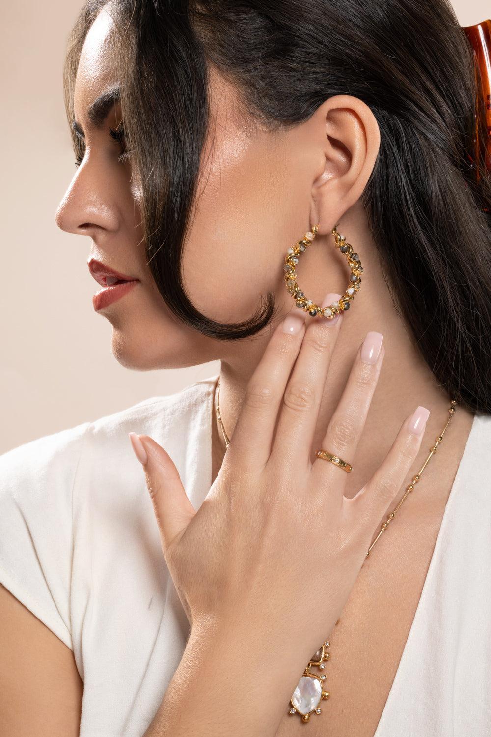 Jasper Eurydice Dalmation Hoop Earrings-CREAM-JEWELRYBOUTIQUEEARRING-GAS BIJOUX
