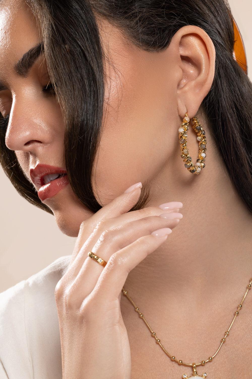 Jasper Eurydice Dalmation Hoop Earrings-CREAM-JEWELRYBOUTIQUEEARRING-GAS BIJOUX