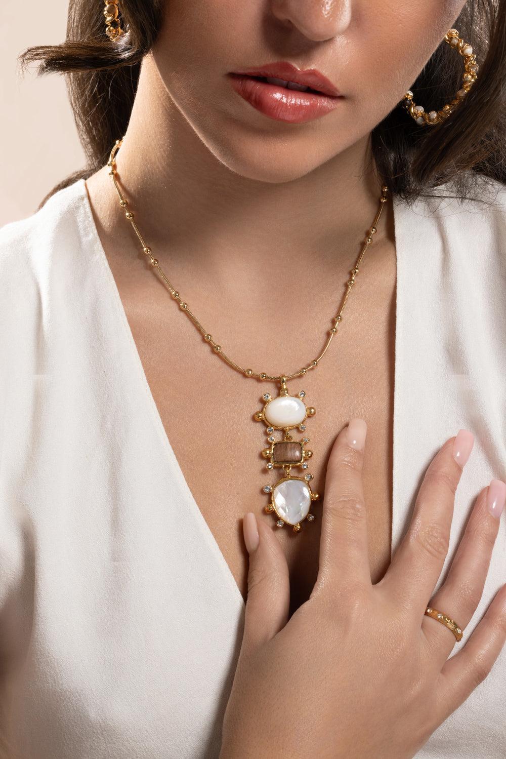 Pearl Tiki Three Row Necklace-WHITE-JEWELRYBOUTIQUENECKLACE O-GAS BIJOUX