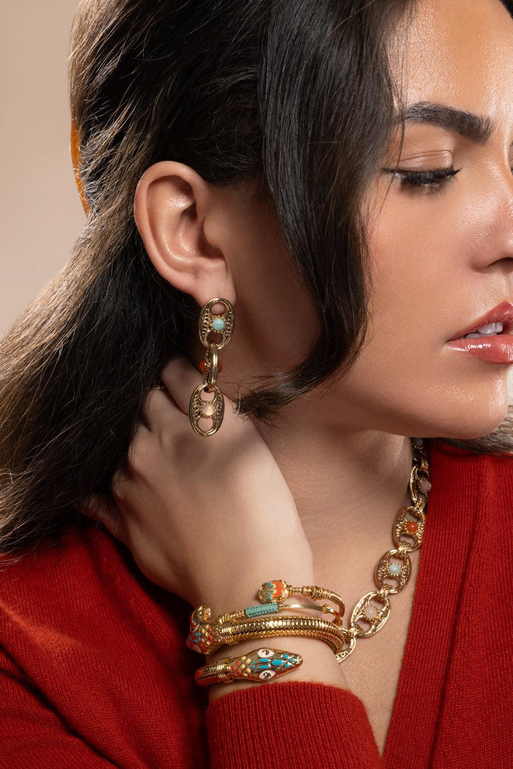 Carthage Multi Link Earrings-YELLOW-JEWELRYBOUTIQUEEARRING-GAS BIJOUX