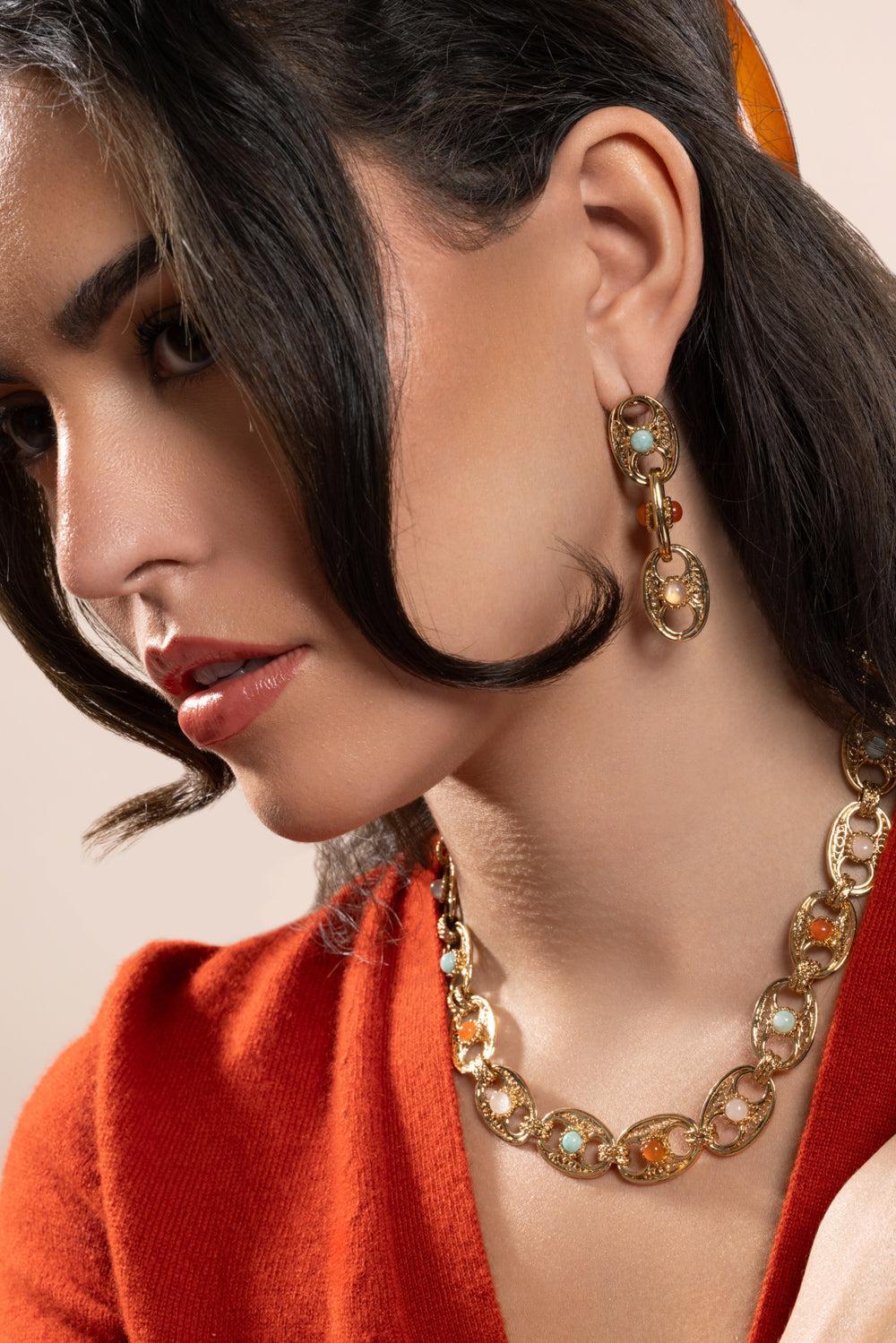 Carthage Multi Link Earrings-YELLOW-JEWELRYBOUTIQUEEARRING-GAS BIJOUX