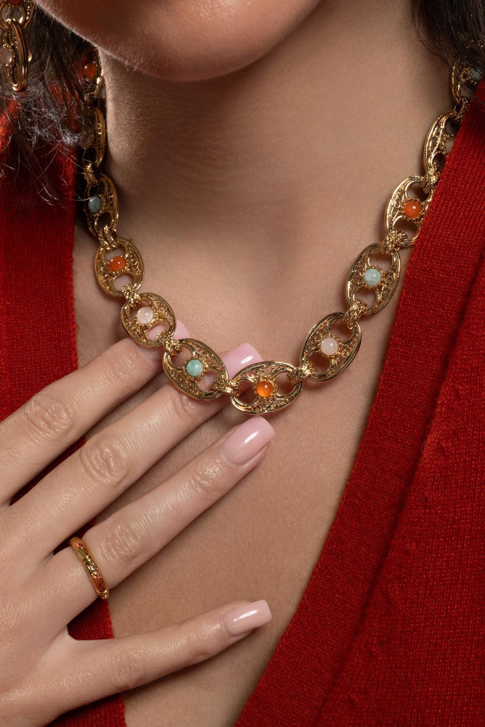 Carthage Multi Link Necklace-YELLOW-JEWELRYBOUTIQUENECKLACE O-GAS BIJOUX