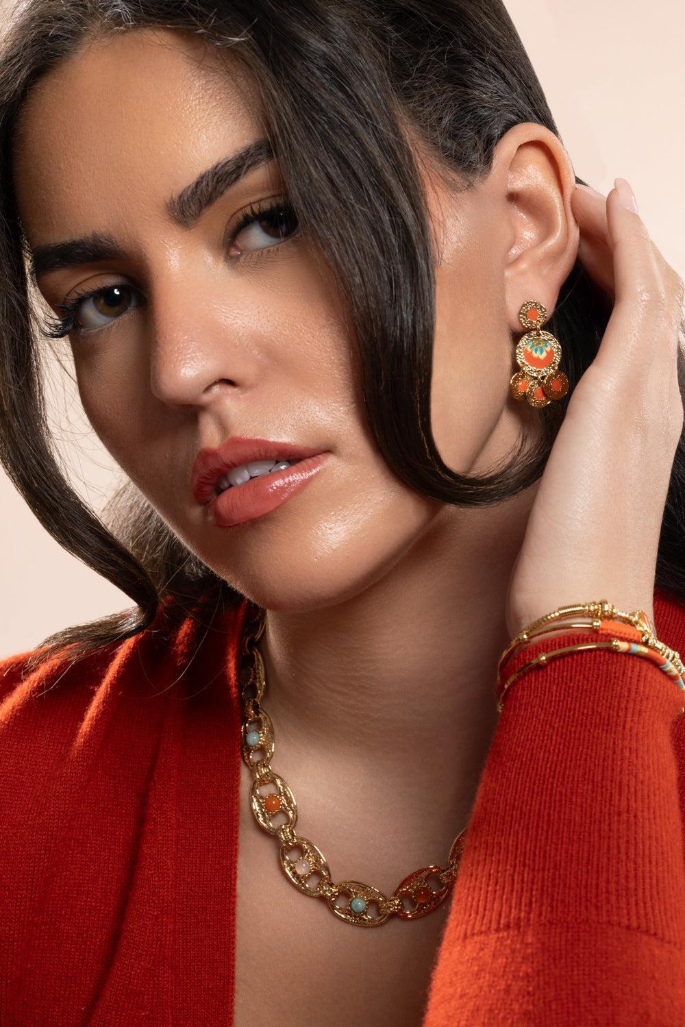 Orange Turquoise Illusion Earrings-ORANGE-JEWELRYBOUTIQUEEARRING-GAS BIJOUX