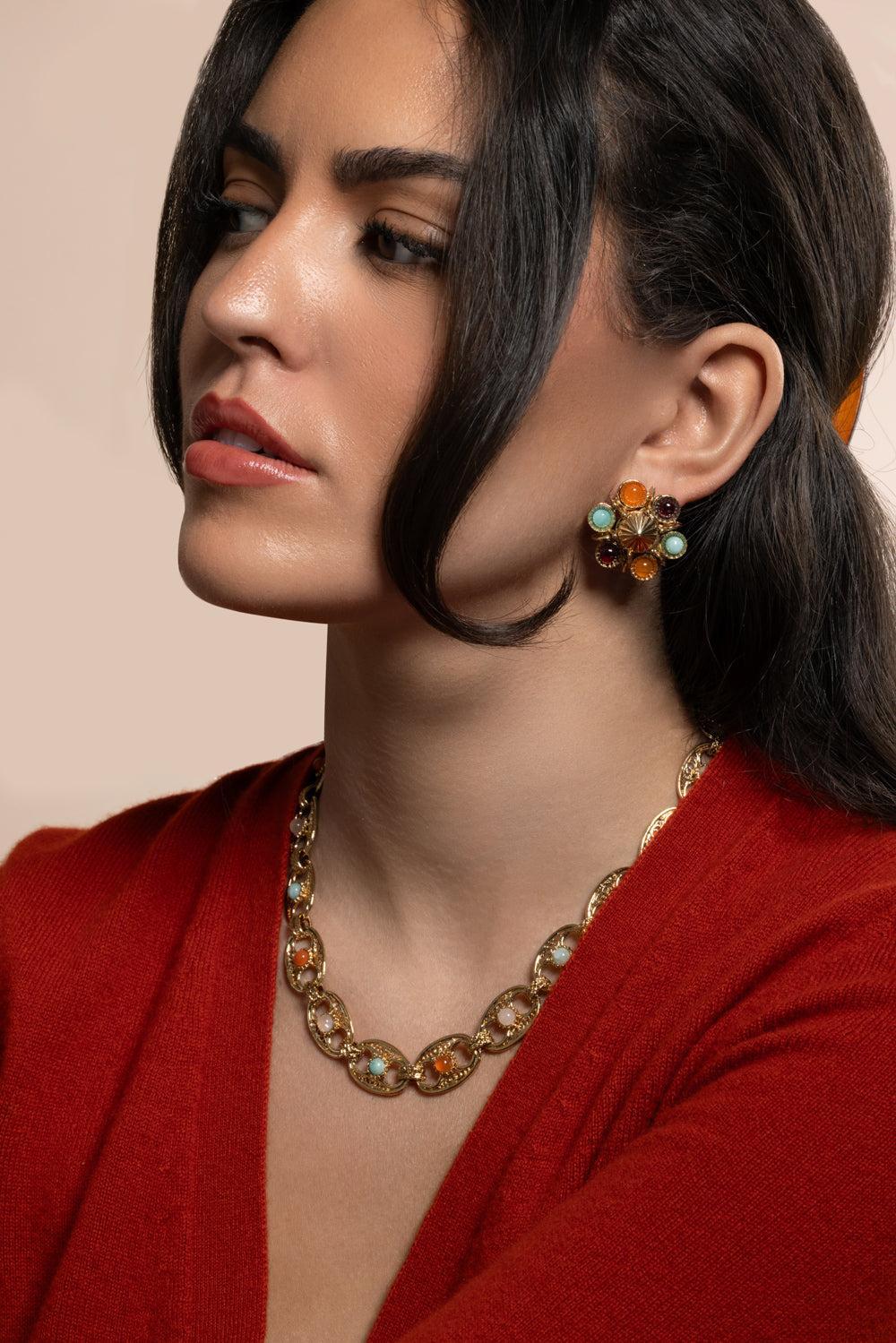 Amazonite Carnelian Augusta Stud Earrings-PRPLORNG-JEWELRYBOUTIQUEEARRING-GAS BIJOUX