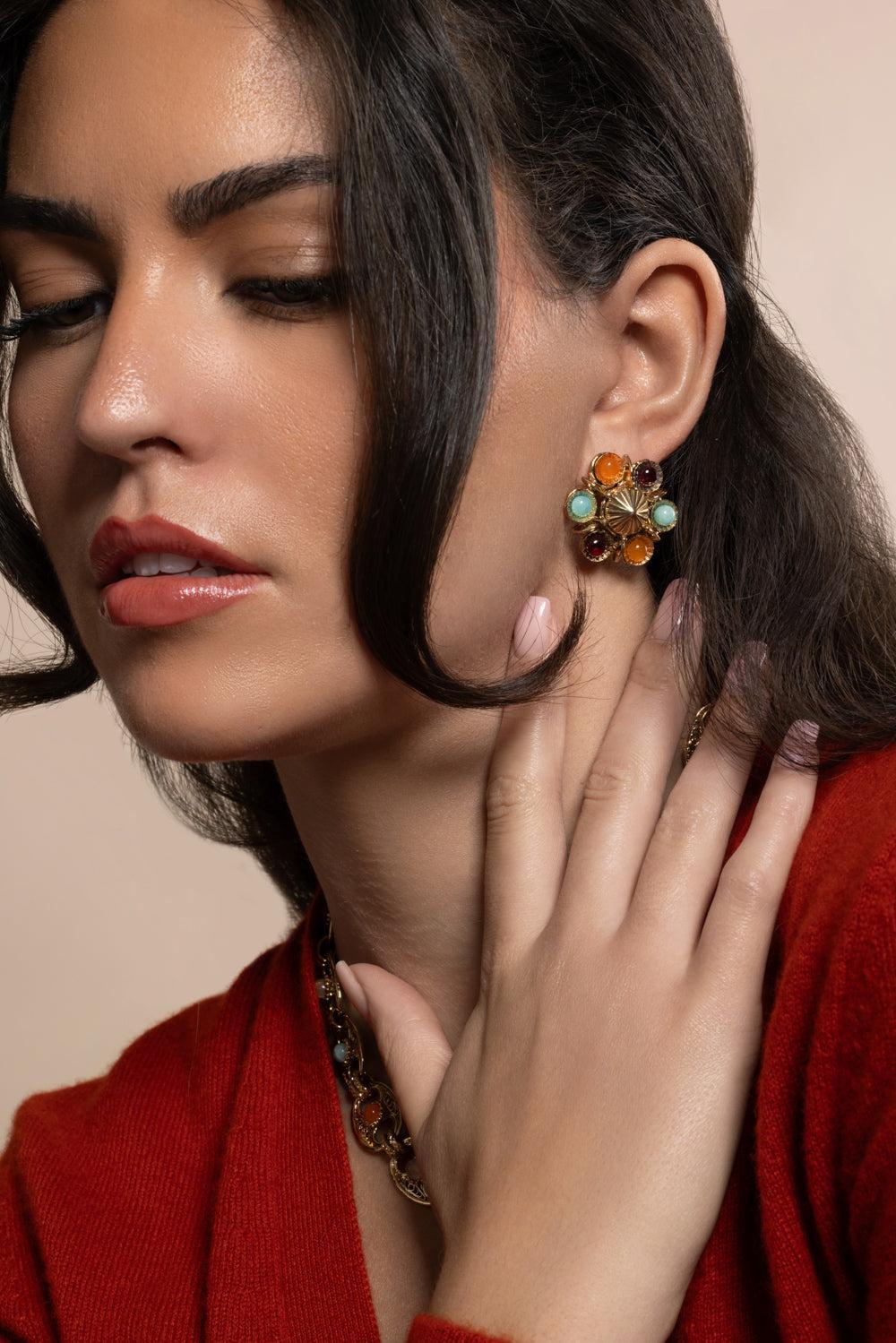 Amazonite Carnelian Augusta Stud Earrings-PRPLORNG-JEWELRYBOUTIQUEEARRING-GAS BIJOUX