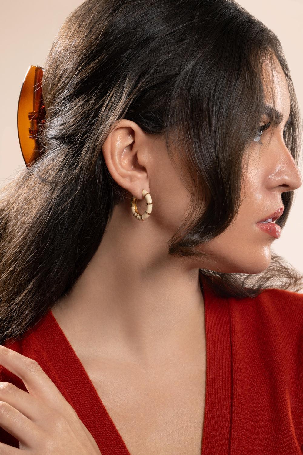 Cream Bambou Hoop Earrings-CREAM-JEWELRYBOUTIQUEEARRING-GAS BIJOUX
