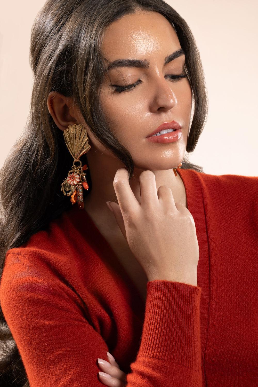 Orange Shellita Beach Charm Earrings-ORANGE-JEWELRYBOUTIQUEEARRING-GAS BIJOUX
