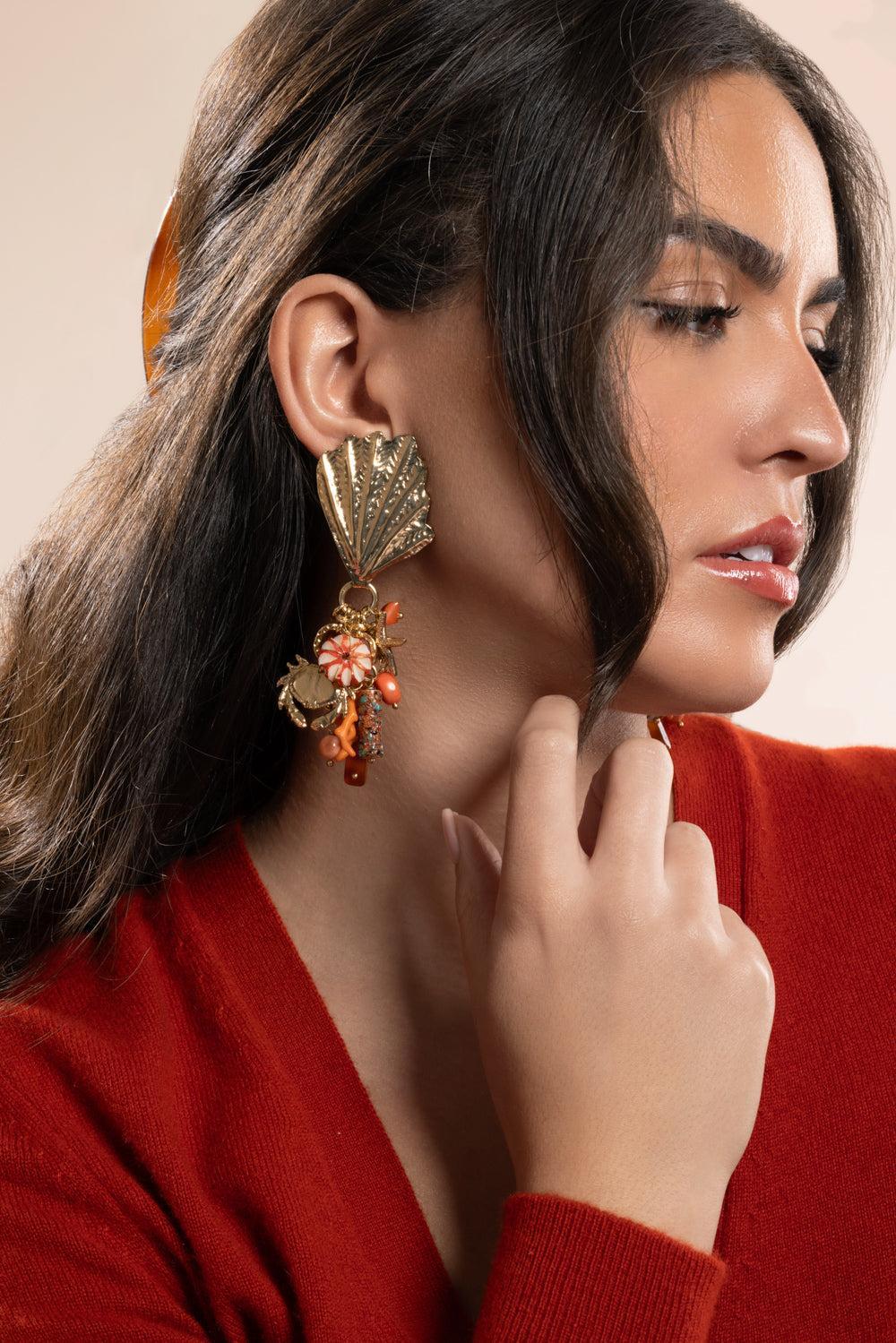 Orange Shellita Beach Charm Earrings-ORANGE-JEWELRYBOUTIQUEEARRING-GAS BIJOUX