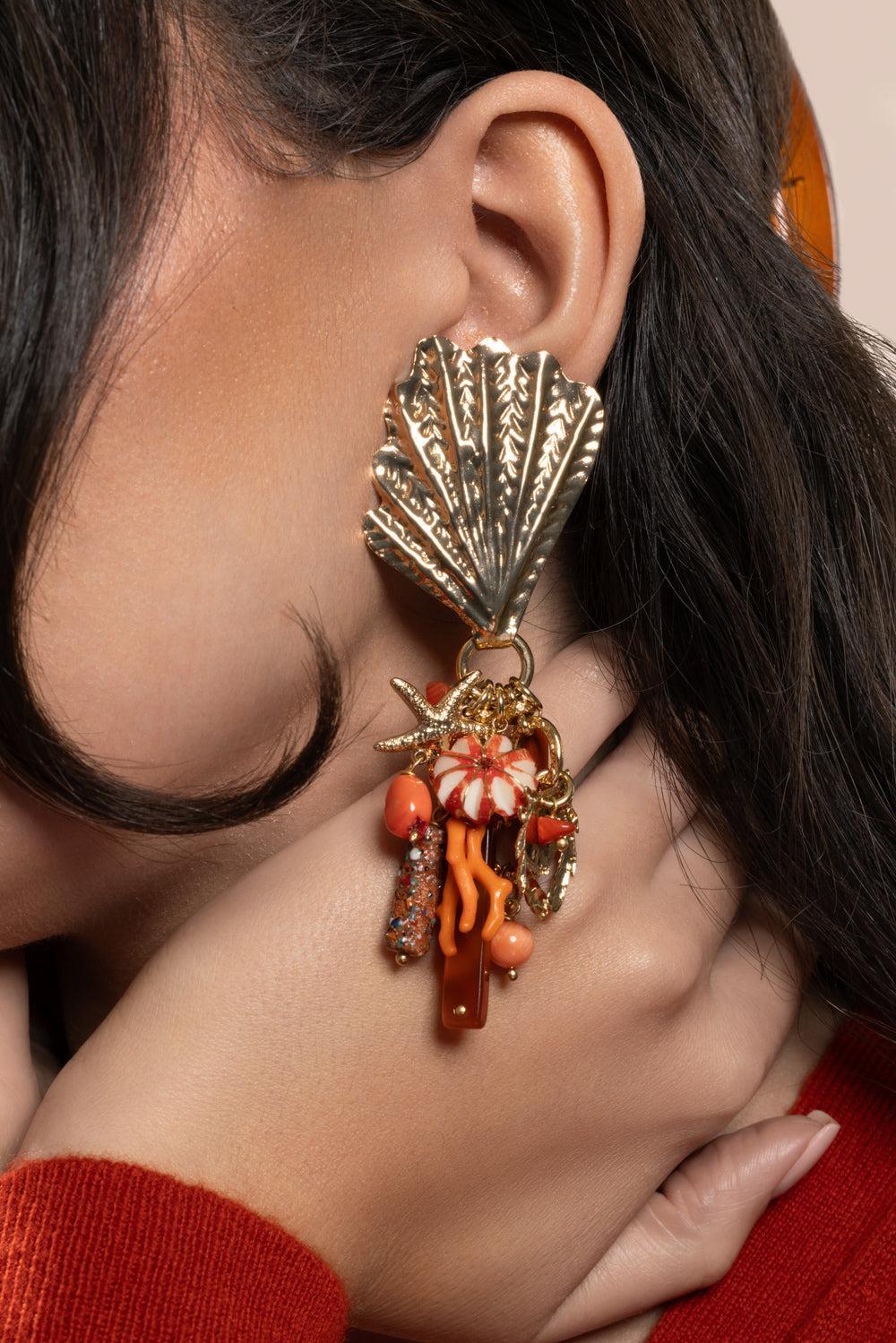 Orange Shellita Beach Charm Earrings-ORANGE-JEWELRYBOUTIQUEEARRING-GAS BIJOUX