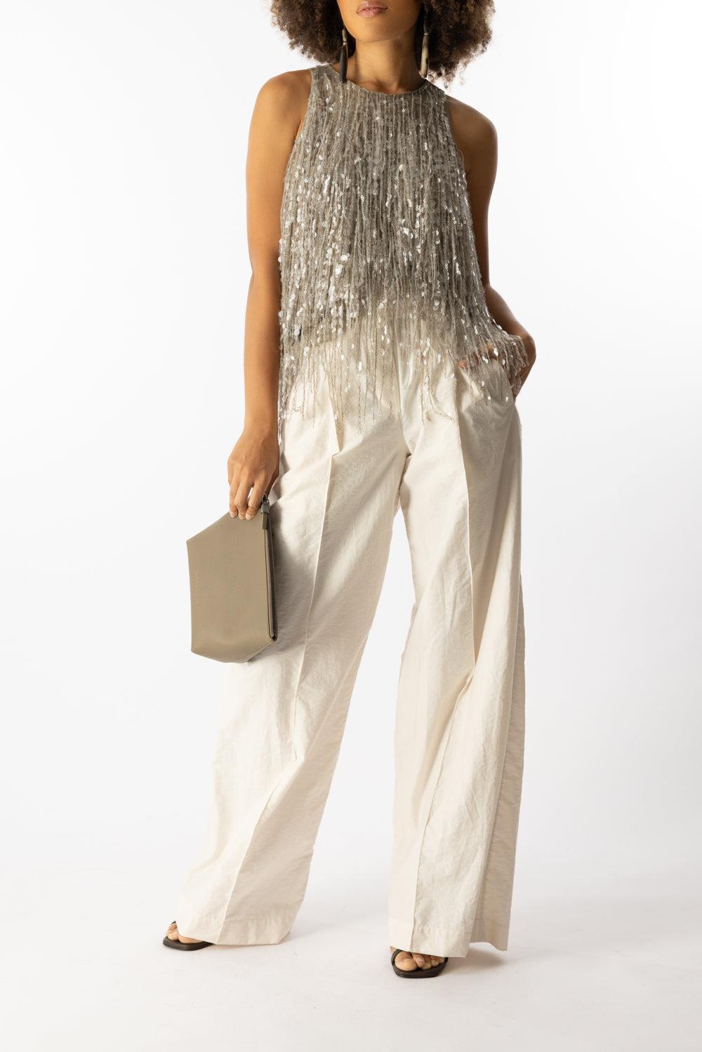 Glistening Waterfall Embroidery Top-NUTSHELL-S-CLOTHINGTOPTANK-BRUNELLO CUCINELLI