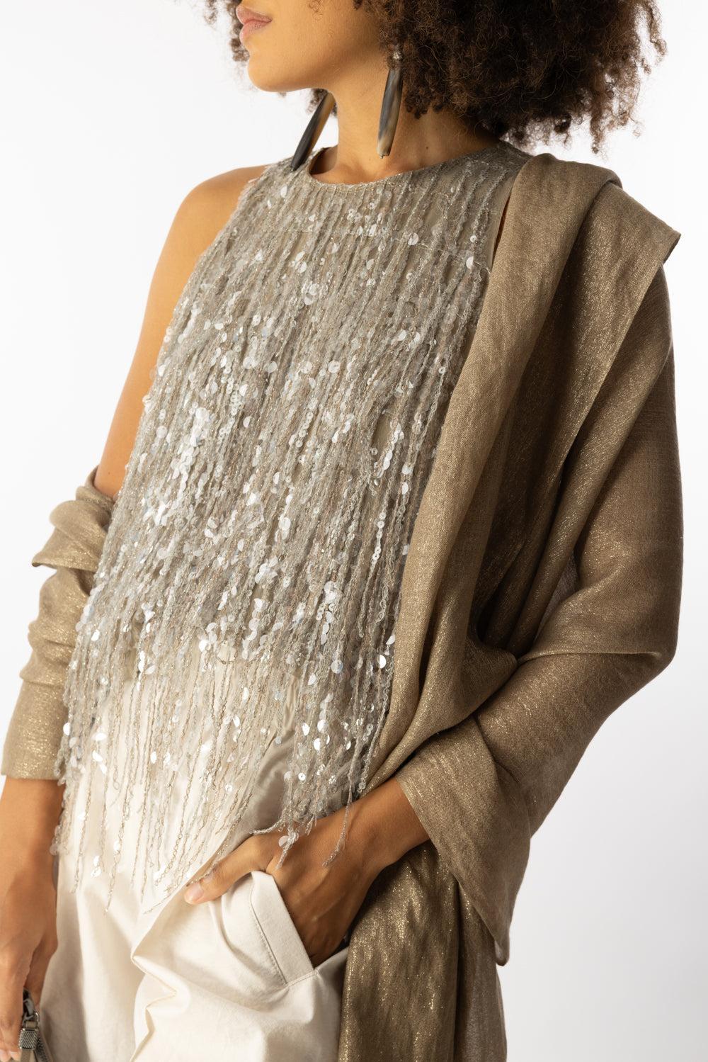 Glistening Waterfall Embroidery Top-NUTSHELL-S-CLOTHINGTOPTANK-BRUNELLO CUCINELLI
