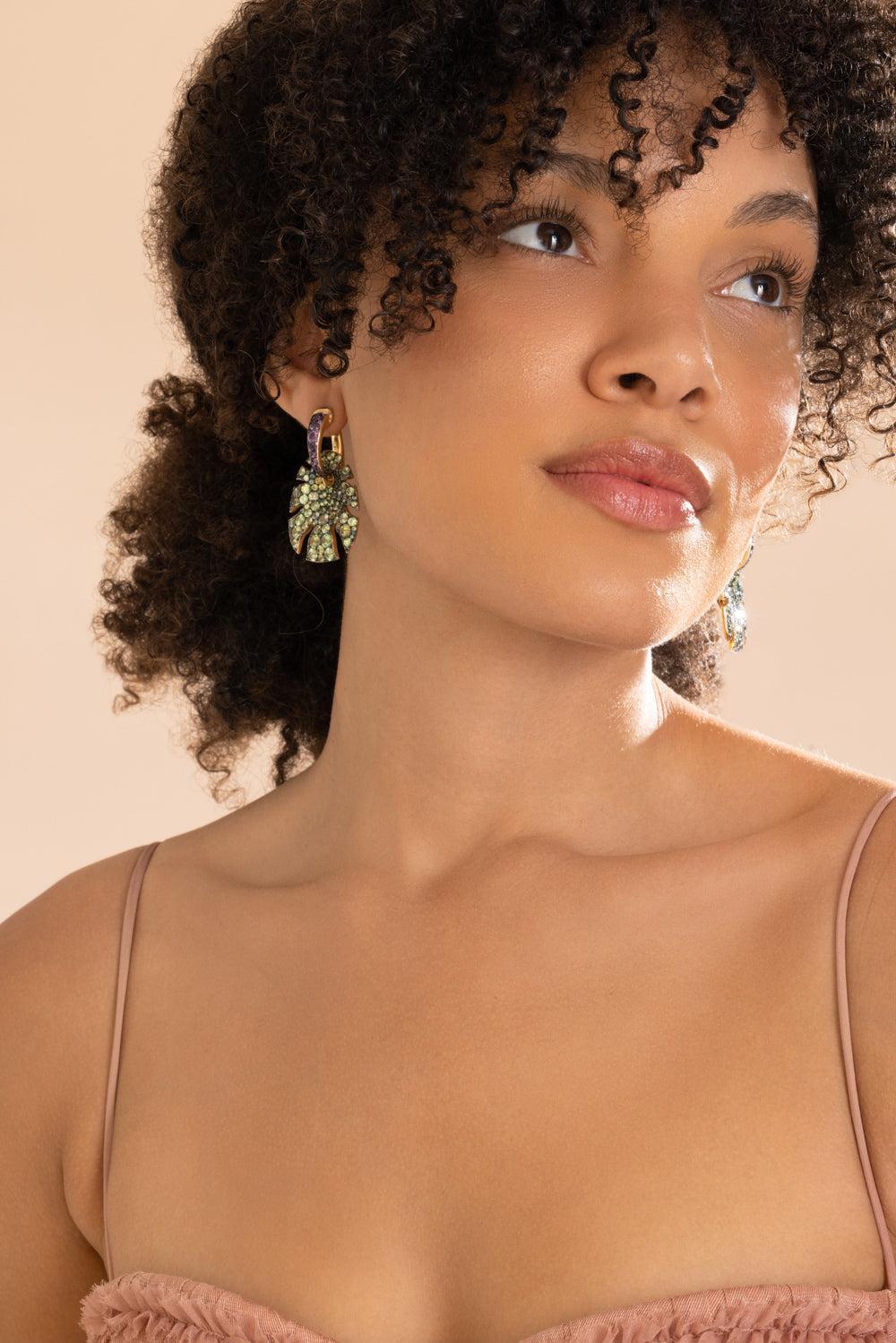 Green Purple Sapphire Split Super Sine Earrings-YELLOW GOLD-JEWELRYFINE JEWELEARRING-VRAM