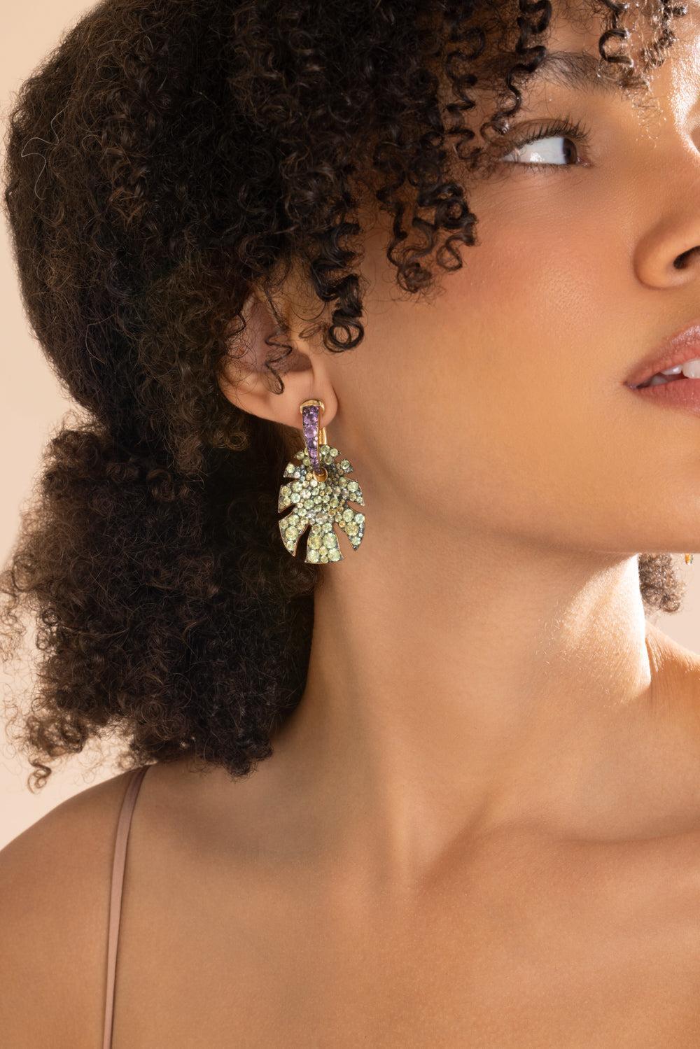 Green Purple Sapphire Split Super Sine Earrings-YELLOW GOLD-JEWELRYFINE JEWELEARRING-VRAM