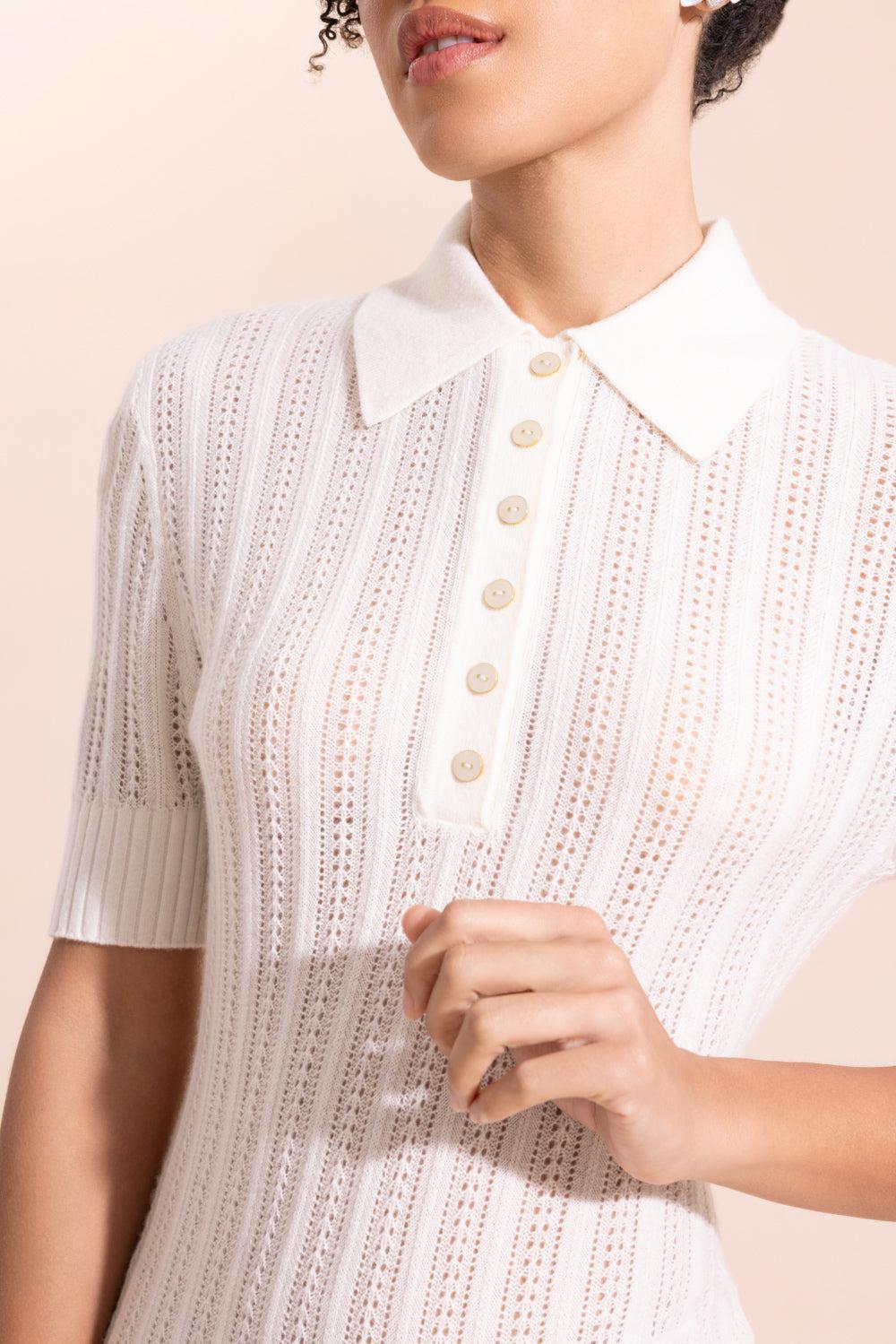 Short Sleeve Rib Knit Polo-CREAM-0-CLOTHINGTOPBLOUSE-ZIMMERMANN