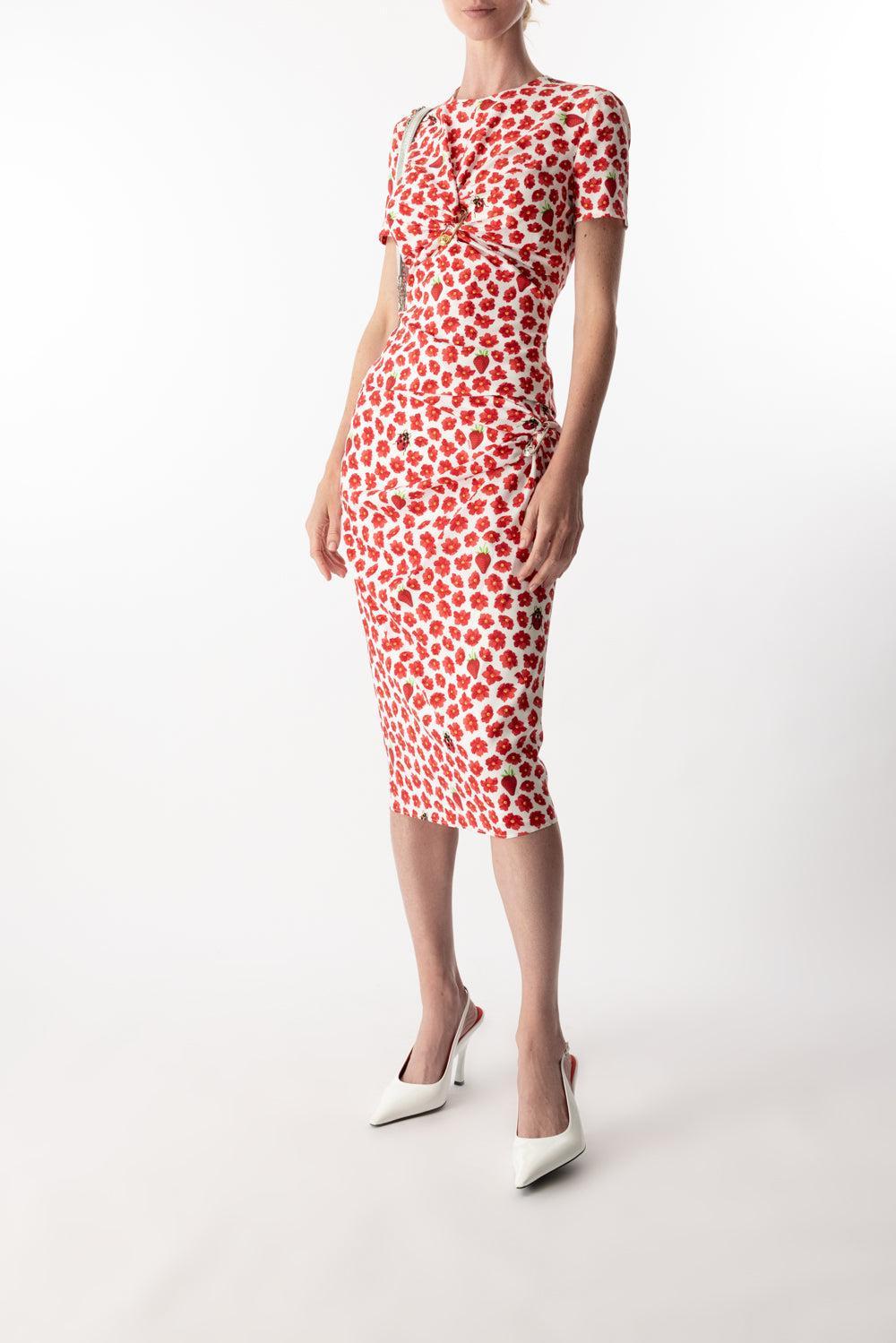 Safety Pin Gathered Top-WHT RED-38-CLOTHINGTOPBLOUSE-VERSACE