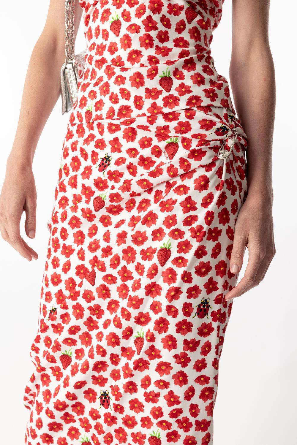 Gathered Midi Skirt-WHT RED-38-CLOTHINGSKIRTKNEE LENGT-VERSACE