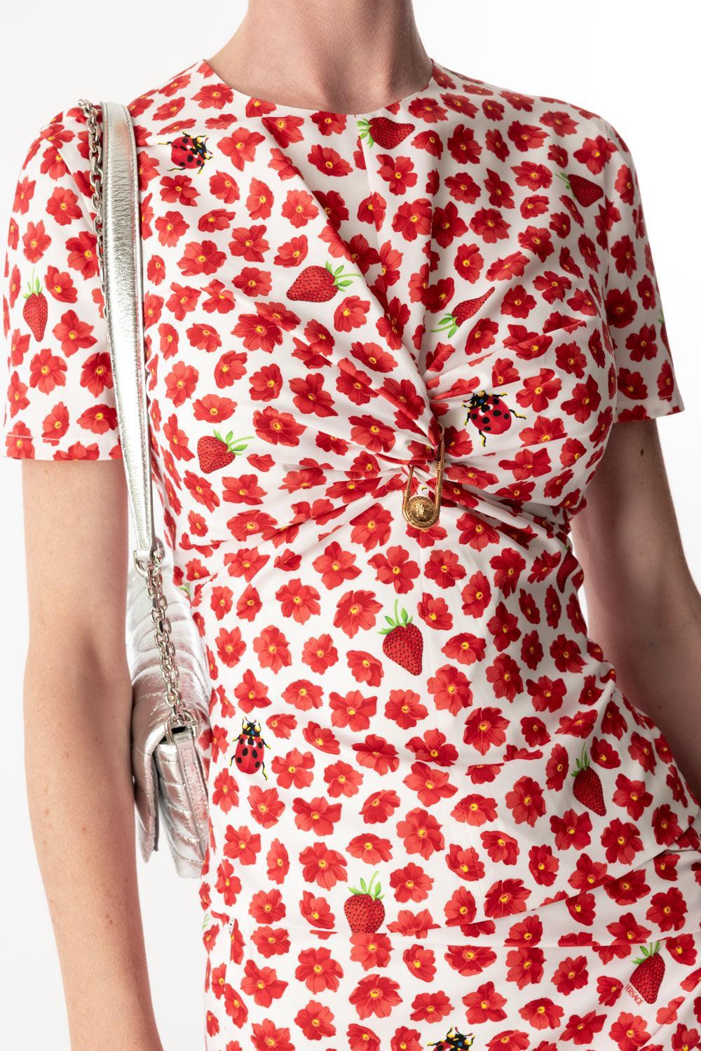 Safety Pin Gathered Top-WHT RED-38-CLOTHINGTOPBLOUSE-VERSACE