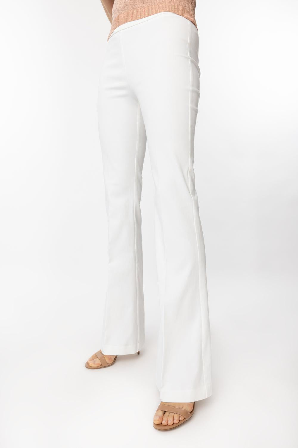 Bellini White Full Length Flare Pant-WHITE-0-CLOTHINGPANTSLIM FIT-AVENUE MONTAIGNE