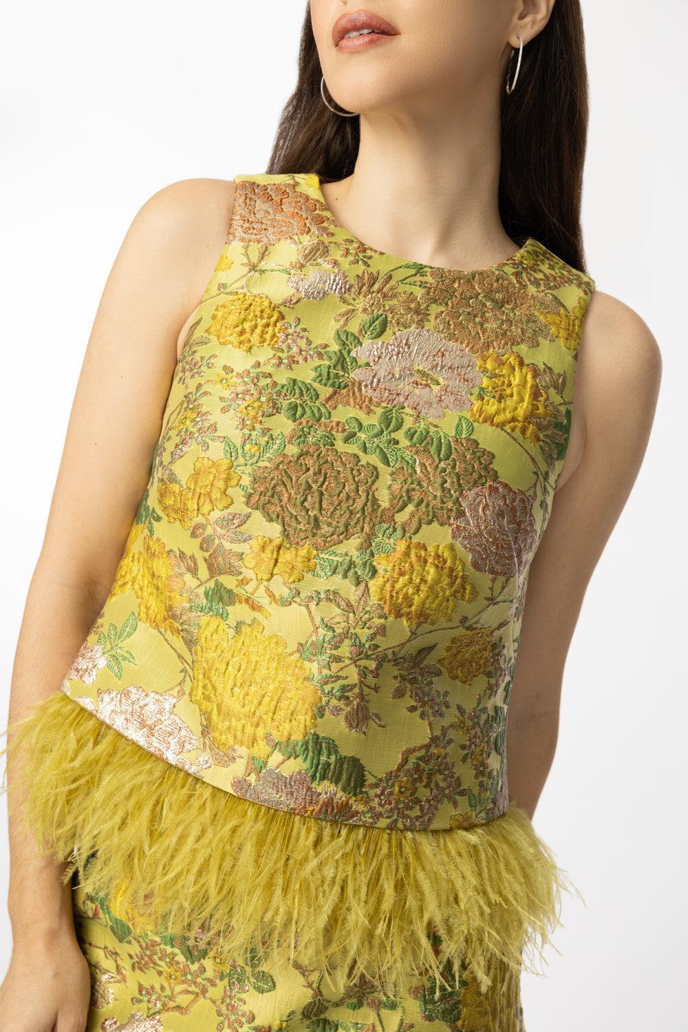 Belmond Top-FLORAL MATELASSE YELLOW-XS-CLOTHINGTOPBLOUSE-CARA CARA