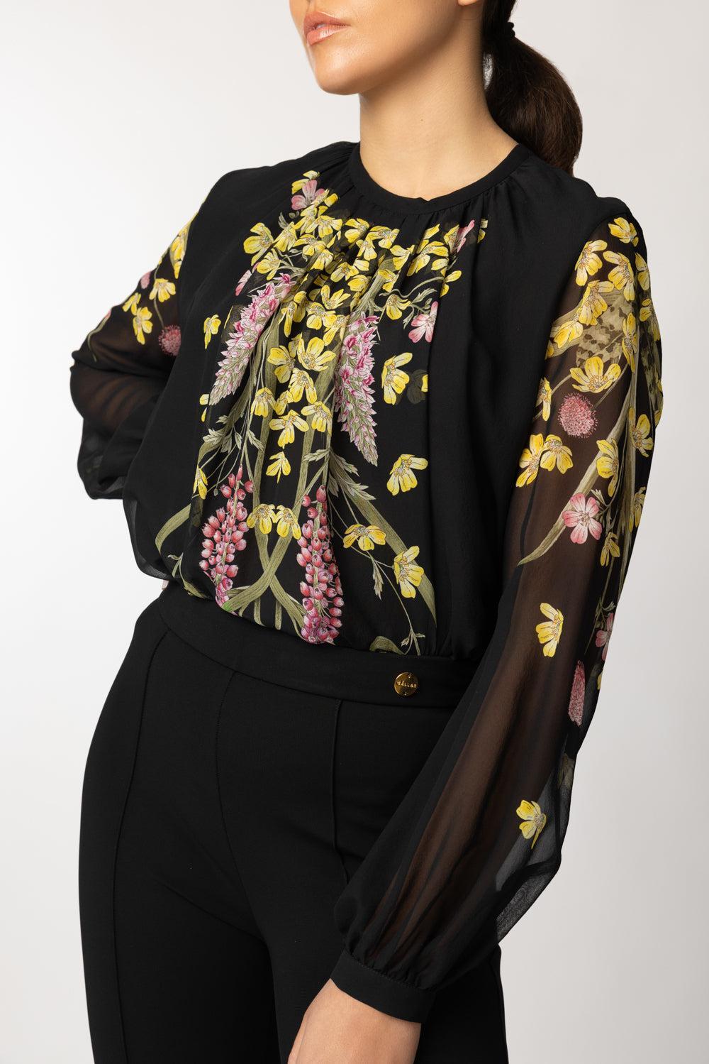 Long Sleeve Printed Blouse - Black Multi-BLKMULTI-42-CLOTHINGTOPBLOUSE-GIAMBATTISTA VALLI
