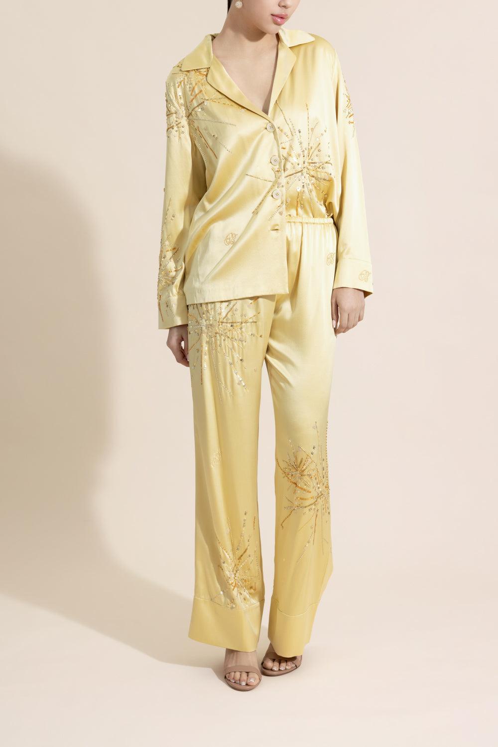 Louis Pyjama Blouse - Gold Sparkle Sequin-GOLD/YLW-34-CLOTHINGTOPBLOUSE-BERNADETTE