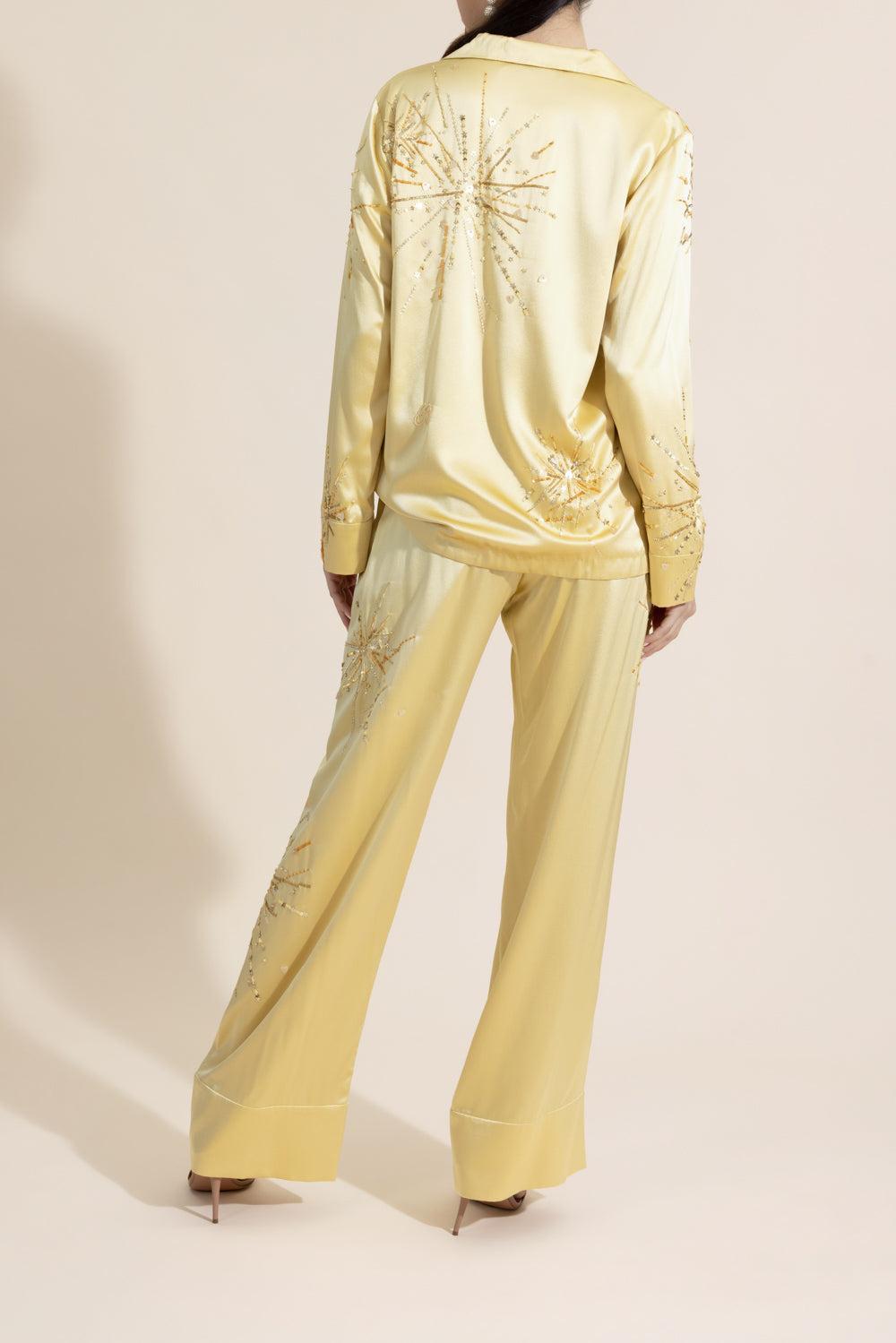 Louis Pyjama Blouse - Gold Sparkle Sequin-GOLD/YLW-34-CLOTHINGTOPBLOUSE-BERNADETTE