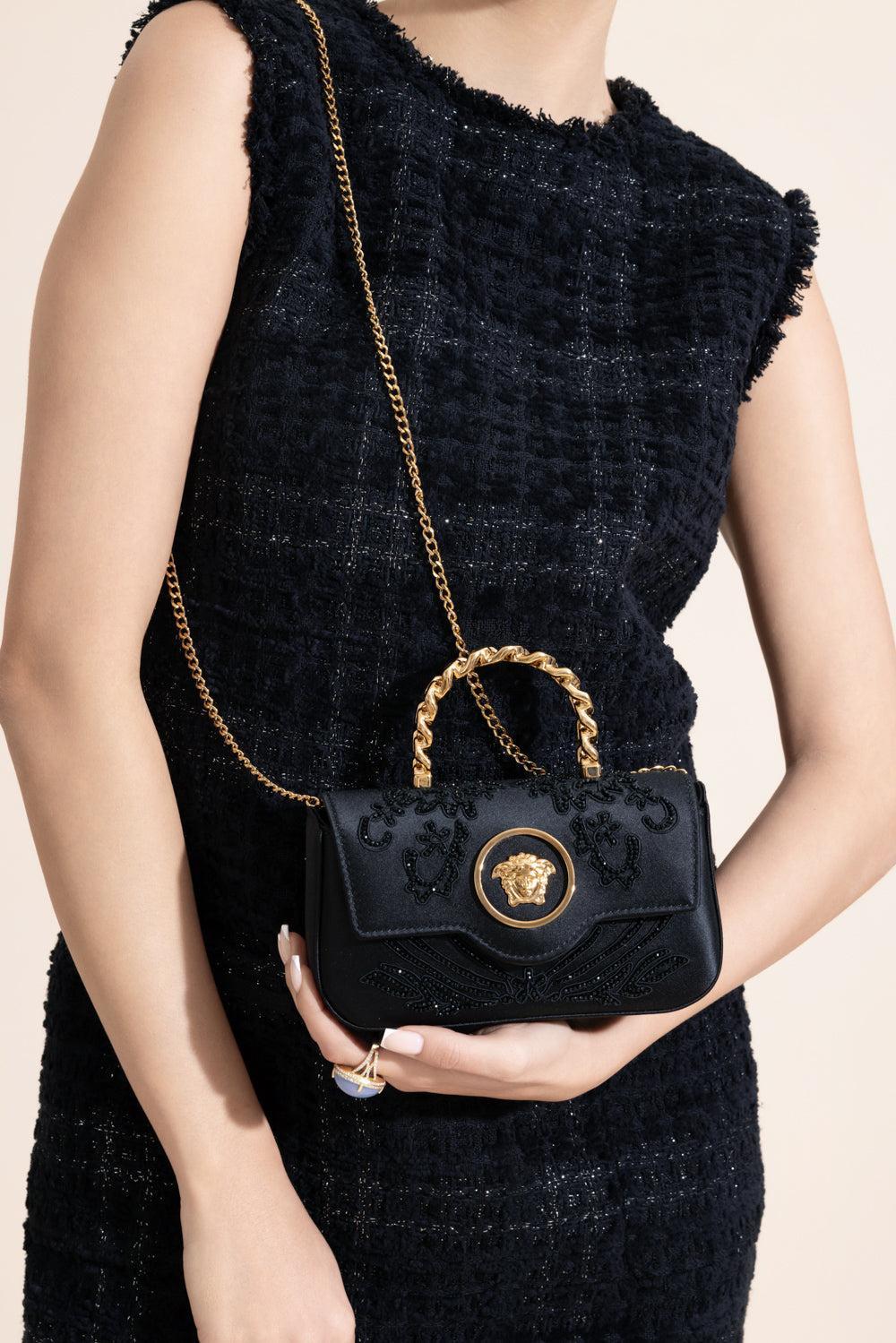 La Meduse Mini Bag - Black Satin-BLACK-HANDBAGTOP HANDLE-VERSACE