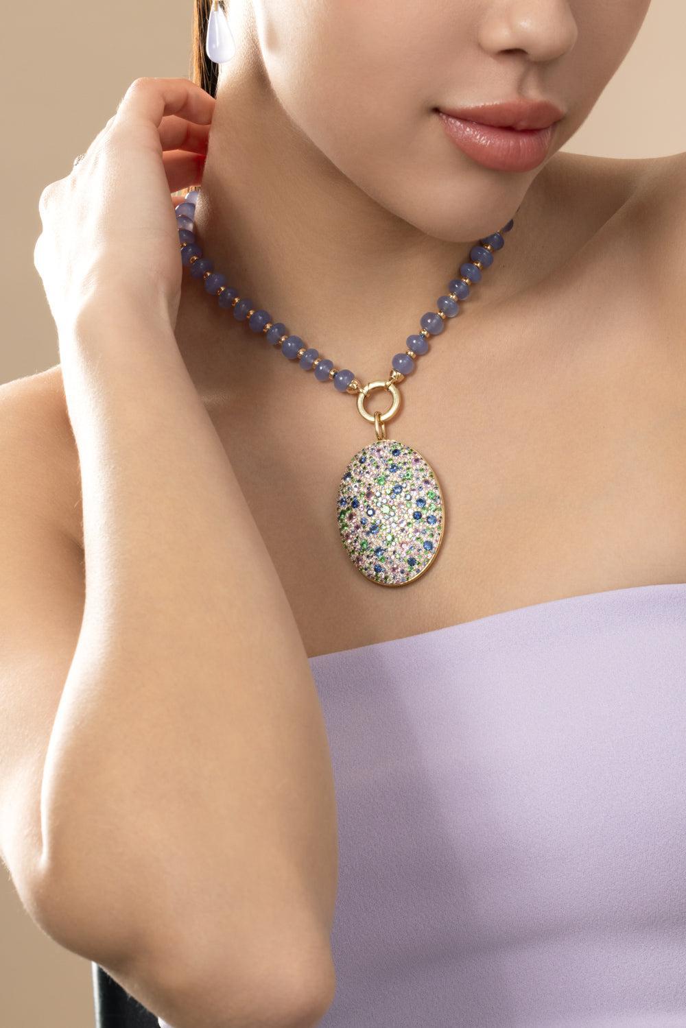 Blue Chalcedony Beaded Beyond Necklace-YELLOW GOLD-26-JEWELRYFINE JEWELNECKLACE O-GOSHWARA
