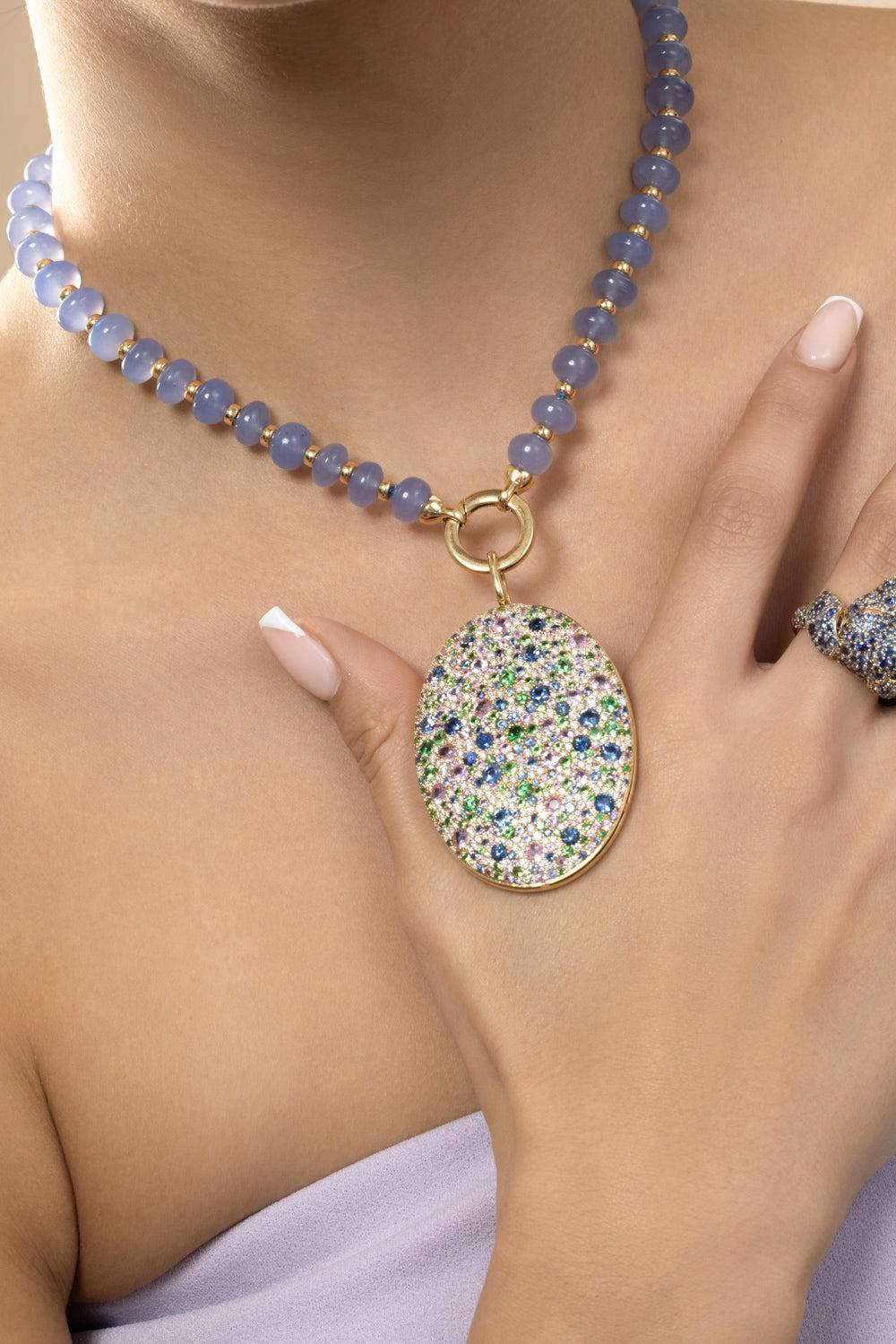 Blue Chalcedony Beaded Beyond Necklace-YELLOW GOLD-26-JEWELRYFINE JEWELNECKLACE O-GOSHWARA