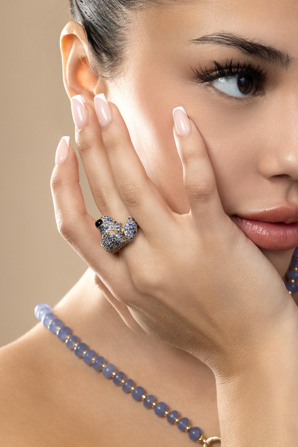 Blue Sapphire Onyx Dog Ark Ring-YELLOW GOLD-6.75-JEWELRYFINE JEWELRING-GOSHWARA