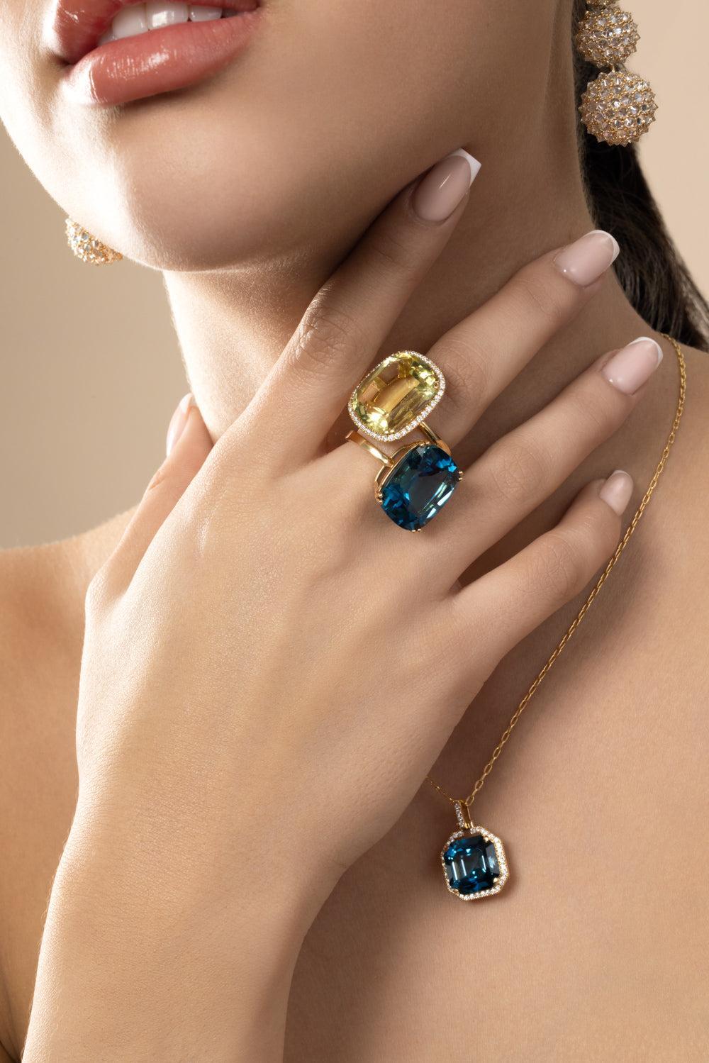Lemon Quartz Cushion Gossip Ring-YELLOW GOLD-6.75-JEWELRYFINE JEWELRING-GOSHWARA