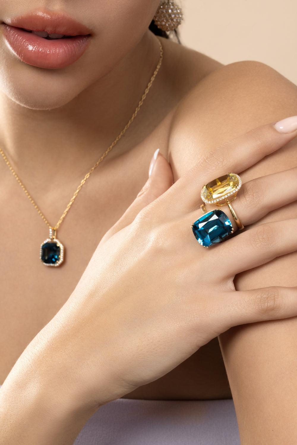 Lemon Quartz Cushion Gossip Ring-YELLOW GOLD-6.75-JEWELRYFINE JEWELRING-GOSHWARA