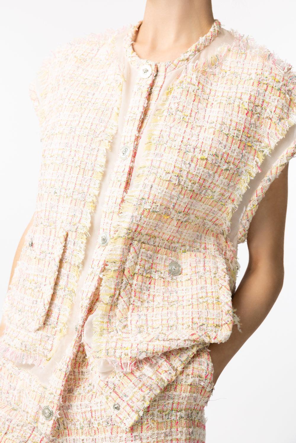 Tweed Vest-PNK/WHT-40-CLOTHINGTOPKNITS-VERSACE