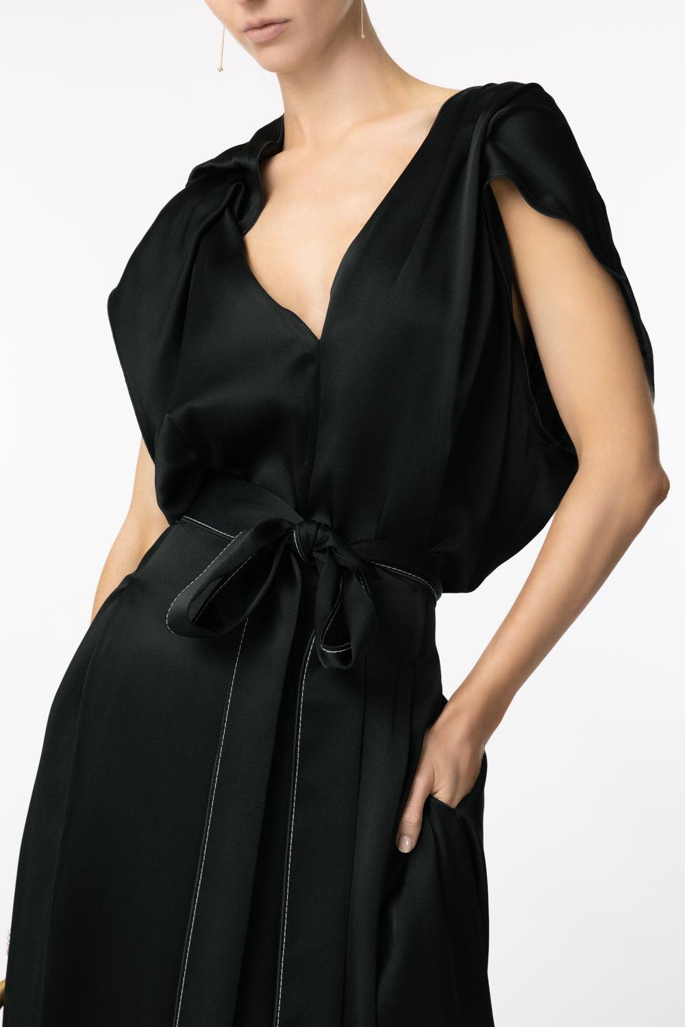 Draped Pleated Jumpsuit-BLACK-2-CLOTHINGPANTJUMPSUIT-VICTORIA BECKHAM