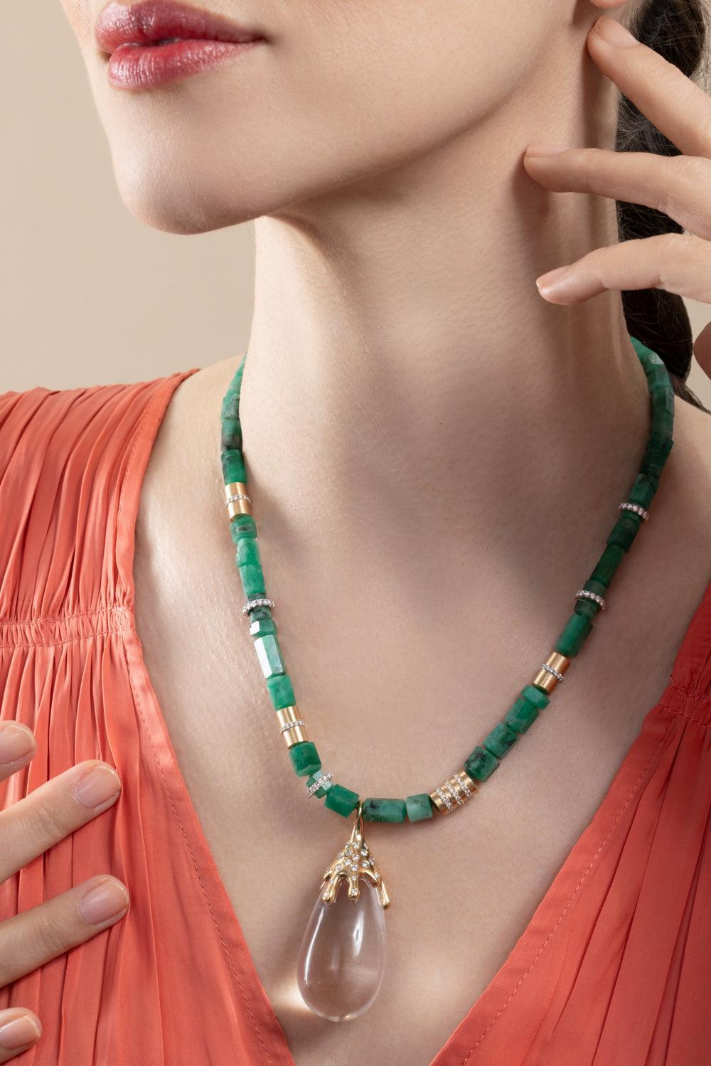 Emerald Large Beaded Necklace-YELLOW GOLD-18-JEWELRYFINE JEWELNECKLACE O-EDINA KISS