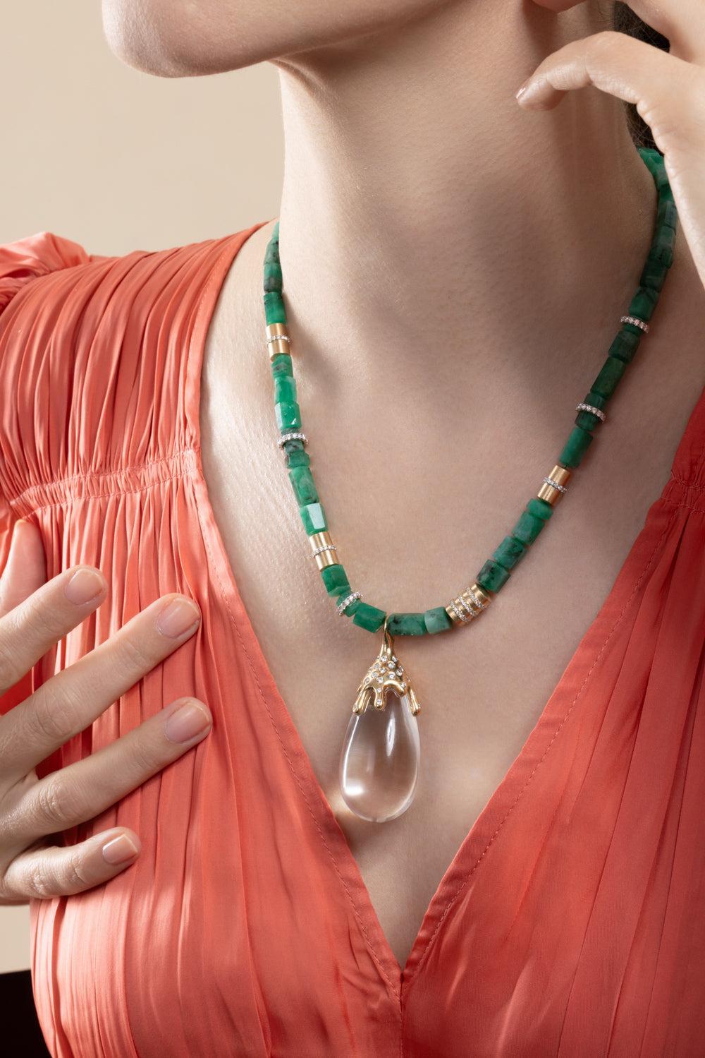 Crystal Quartz Diamond Dripping Pendant-YELLOW GOLD-JEWELRYFINE JEWELPENDANT-EDINA KISS