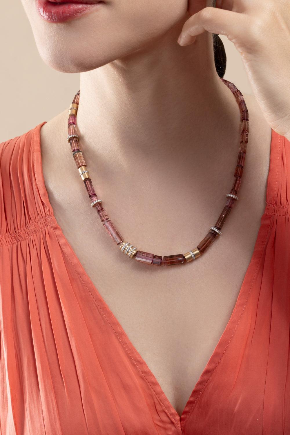 Pink Tourmaline Beaded Necklace-YELLOW GOLD-18-JEWELRYFINE JEWELNECKLACE O-EDINA KISS