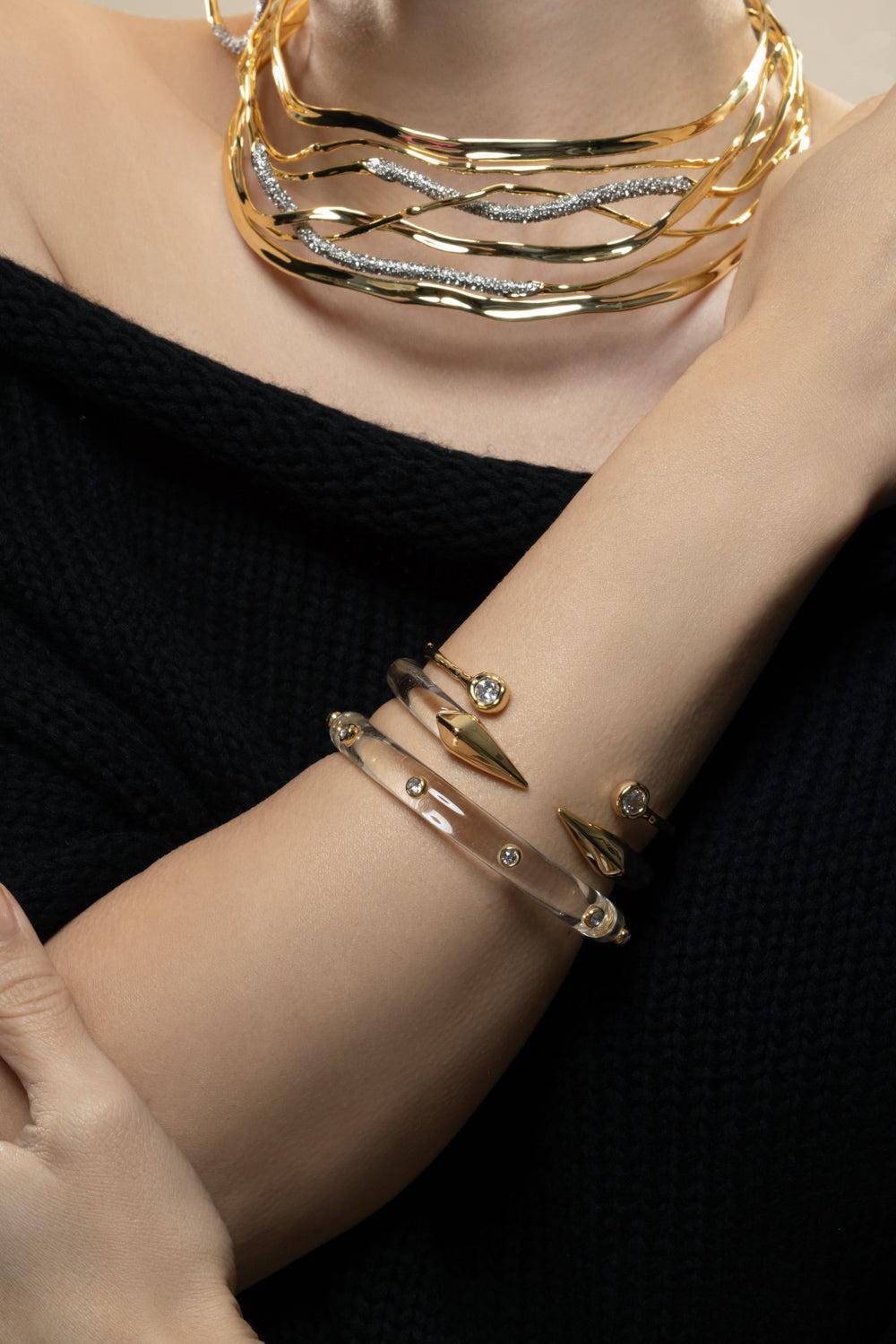 Lucite Mirrored Pyramid Brake Hinge Bracelet-CLEAR-JEWELRYBOUTIQUEBRACELET O-ALEXIS BITTAR